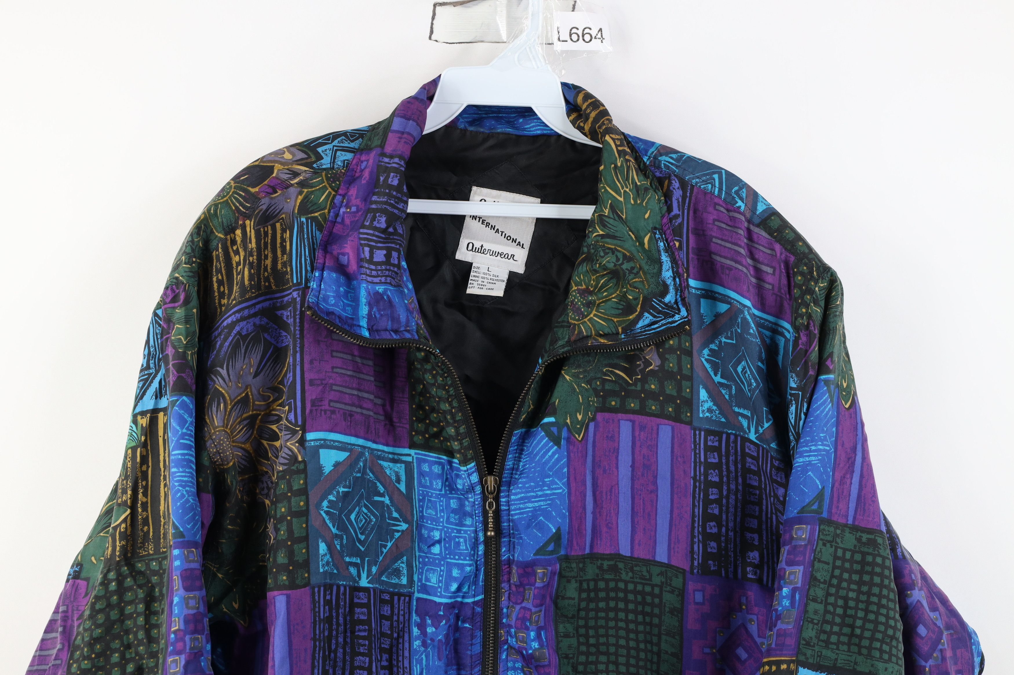 Vintage Vintage 90s Streetwear Flower Silk Full Zip Bomber Jacket Size L / US 10 / IT 46 - 2 Thumbnail