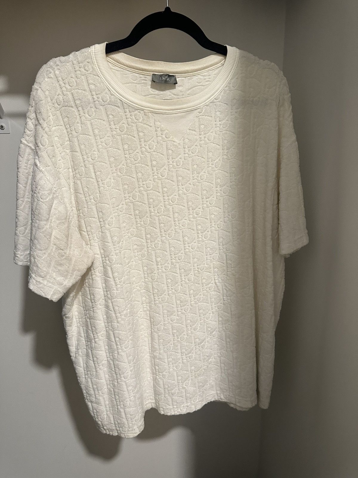 Dior Dior White Terry Oblique T-shirt Cotton Jacquard Size US XL / EU 56 / 4 - 1 Thumbnail
