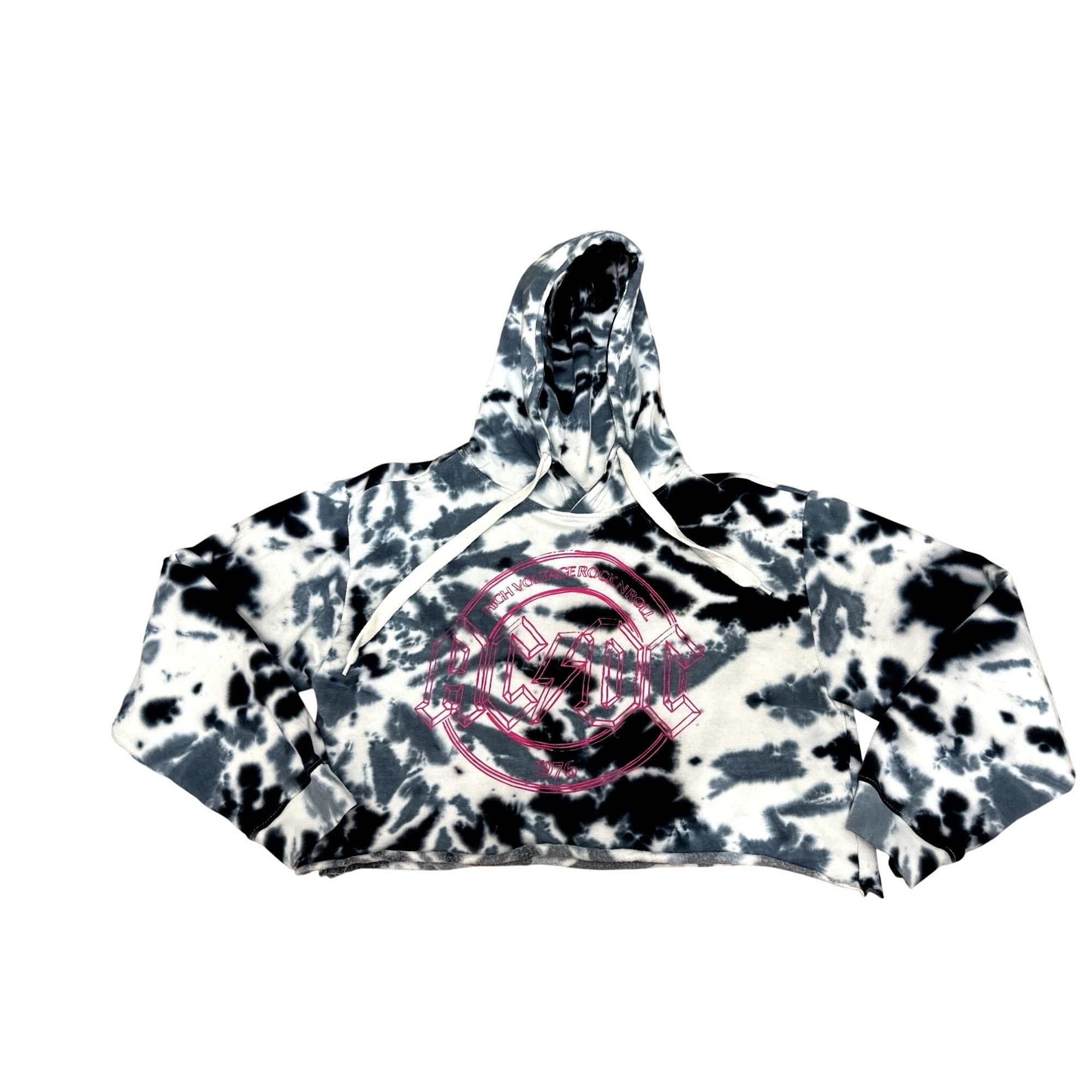 AC/DC ACDC Black White Tie Dye Cropped Hoodie Sweatshirt Graphic L Size M / US 6-8 / IT 42-44 - 13 Thumbnail