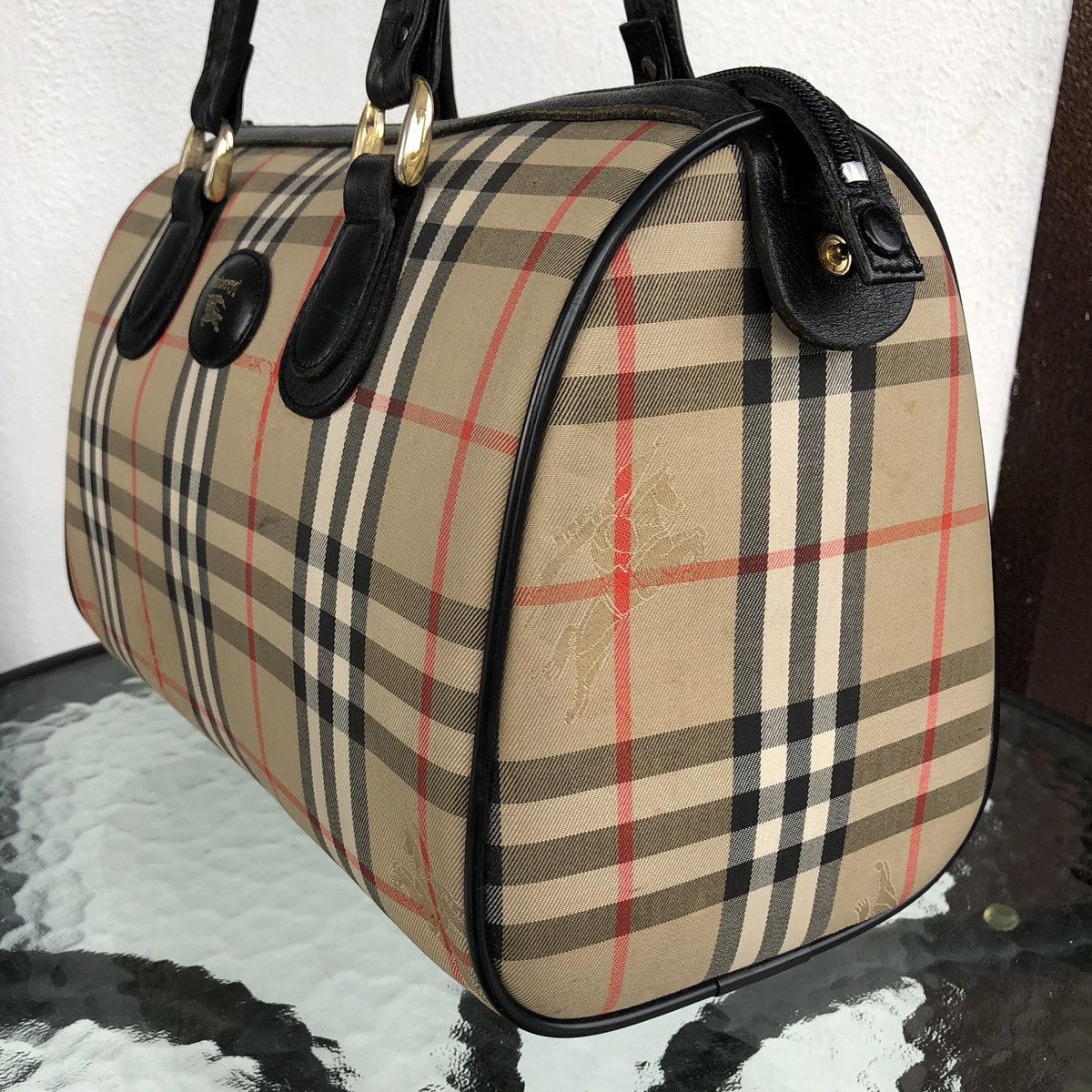Burberry Burberry's Nova Check Pattern Logo Embossed Boston Bag Size ONE SIZE - 5 Thumbnail