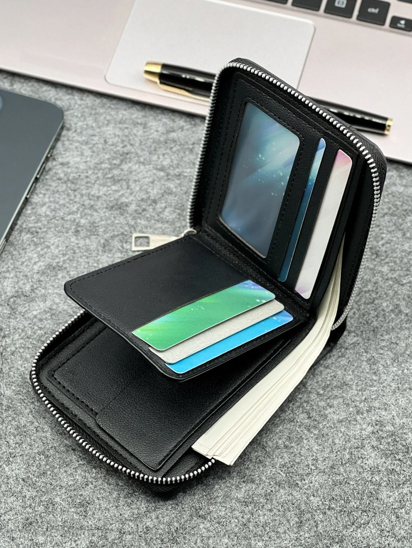 Vintage Zippered Slim Mens PU Wallet Size ONE SIZE - 3 Thumbnail