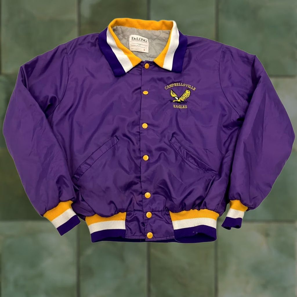 Vintage VINTAGE DeLong Jacket Mens Medium Purple Satin Bomber Varsity 90s Made in USA Size US M / EU 48-50 / 2 - 1 Thumbnail