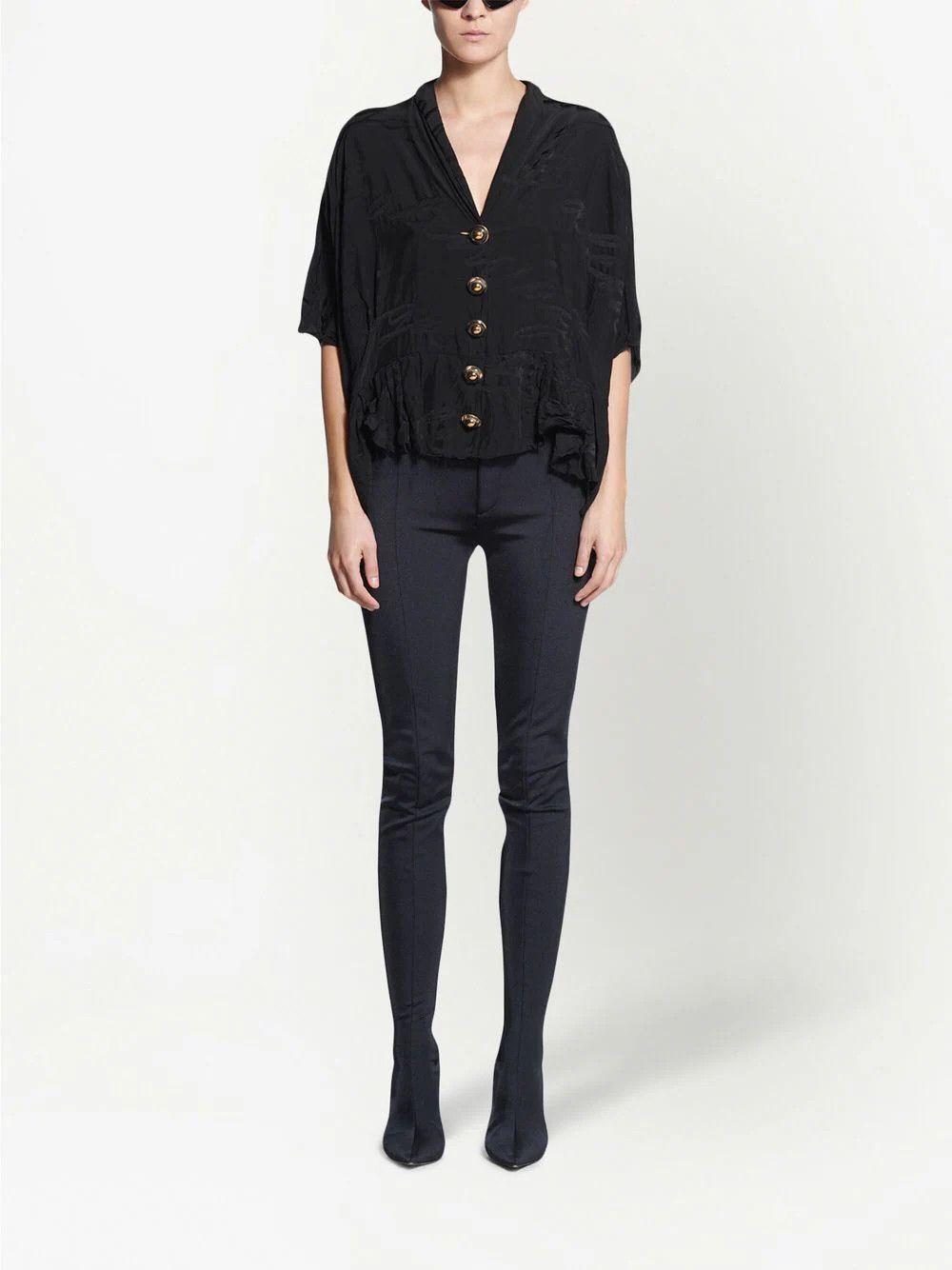 o1mt1gz0524 Oversize V-Neck Blouse in Black