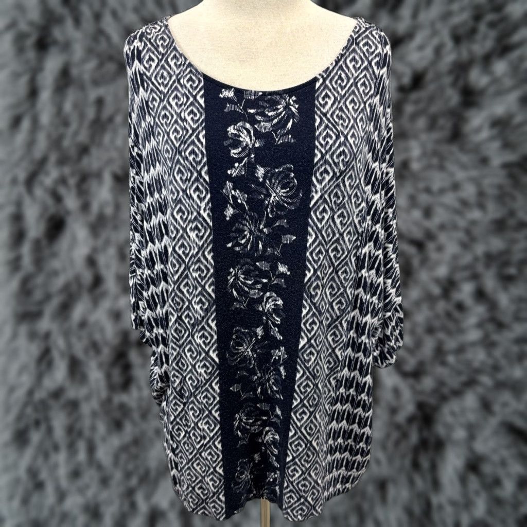 Vintage Chicos Womens Tunic Shirt 2XL Blue White Floral Casual Stretch Pullover Size XXL / US 16-18 / IT 52-54 - 1 Thumbnail