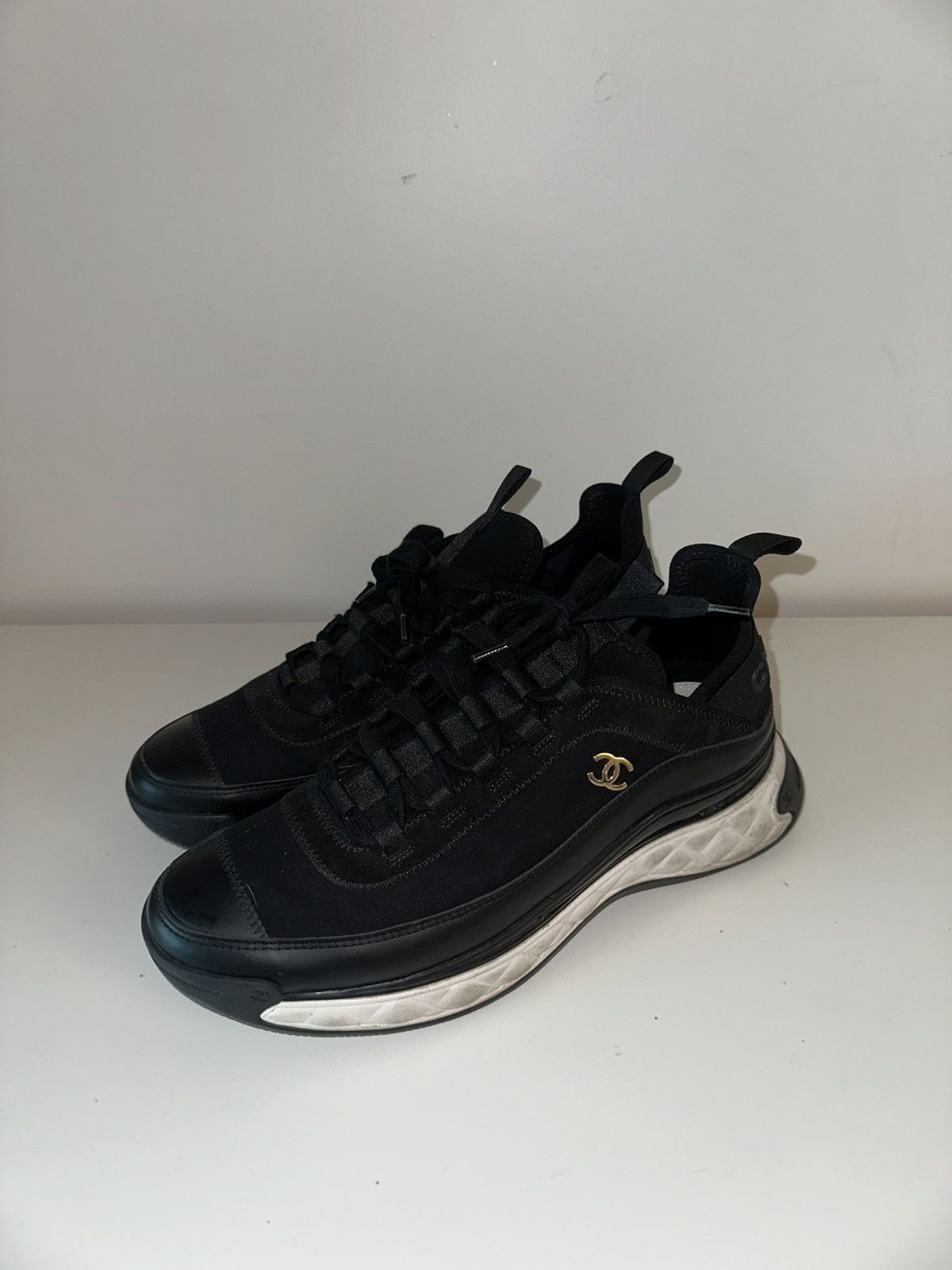 Chanel Chanel Black Leather Trainer Sneakers Size US 8.5 / EU 41-42 - 1 Thumbnail