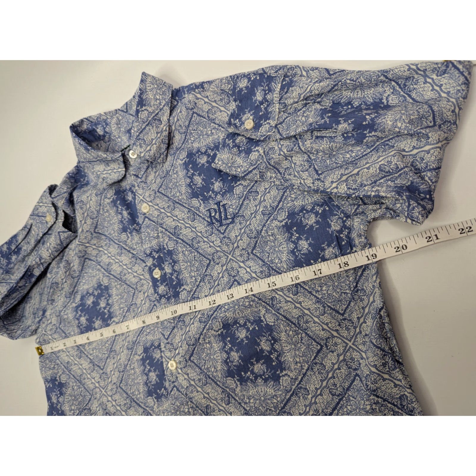 Ralph Lauren Lauren Ralph Lauren Button-Up Blue Floral 3/4 Sleeve Blouse Women's XS Shirt Womens XS Blue Floral Pattern Button Front Blouse Size XS / US 0-2 / IT 36-38 - 4 Thumbnail