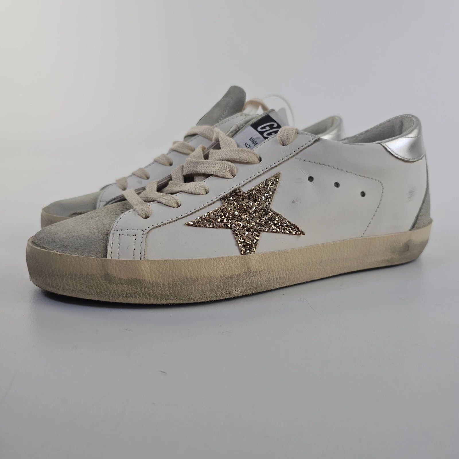 GOLDEN GOOSE Wmn's Super-Star Wht/Slvr Glitter Snkrs
