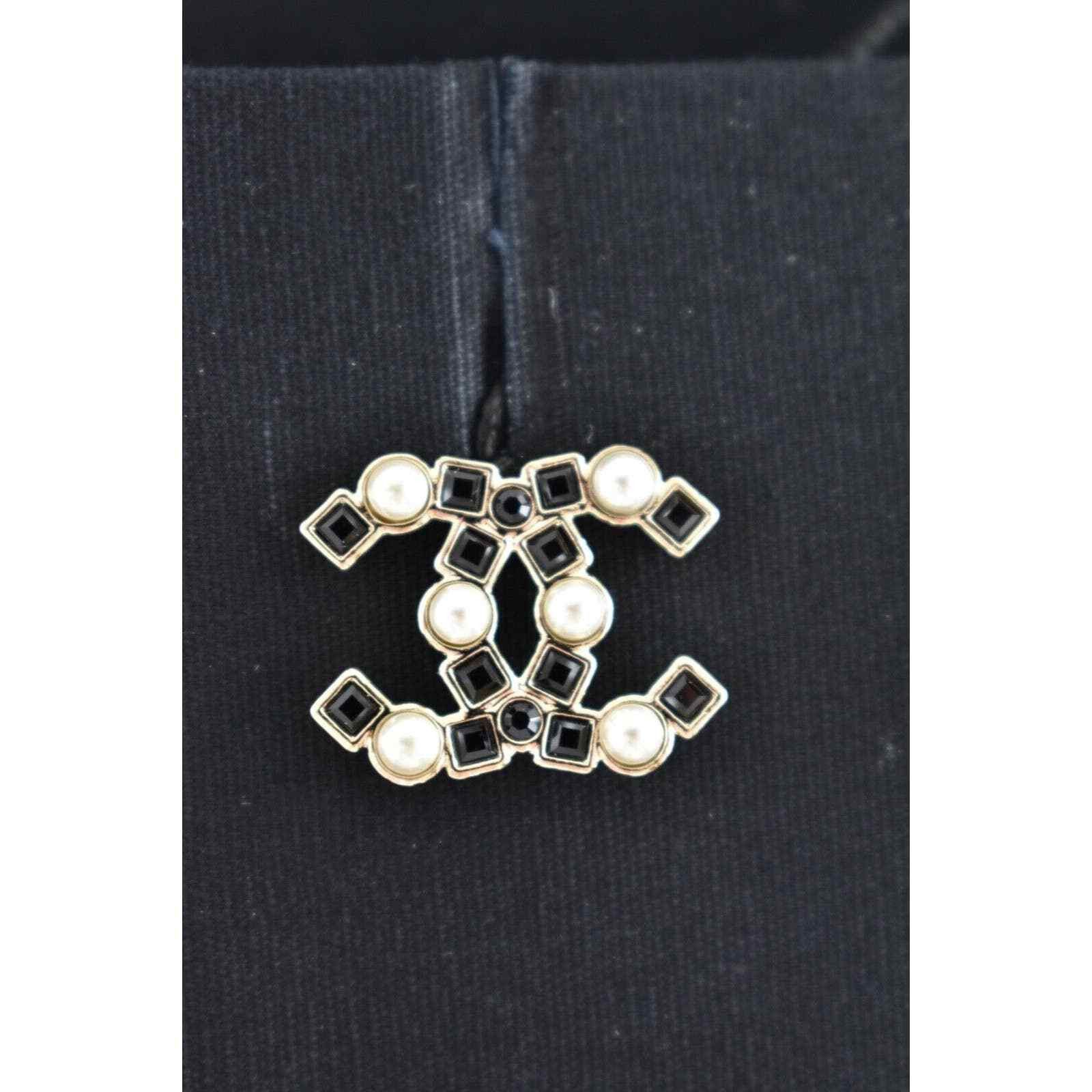 Chanel Chanel Gold Black Crystal Pearl Statement Stud Earrings Size ONE SIZE - 5 Thumbnail