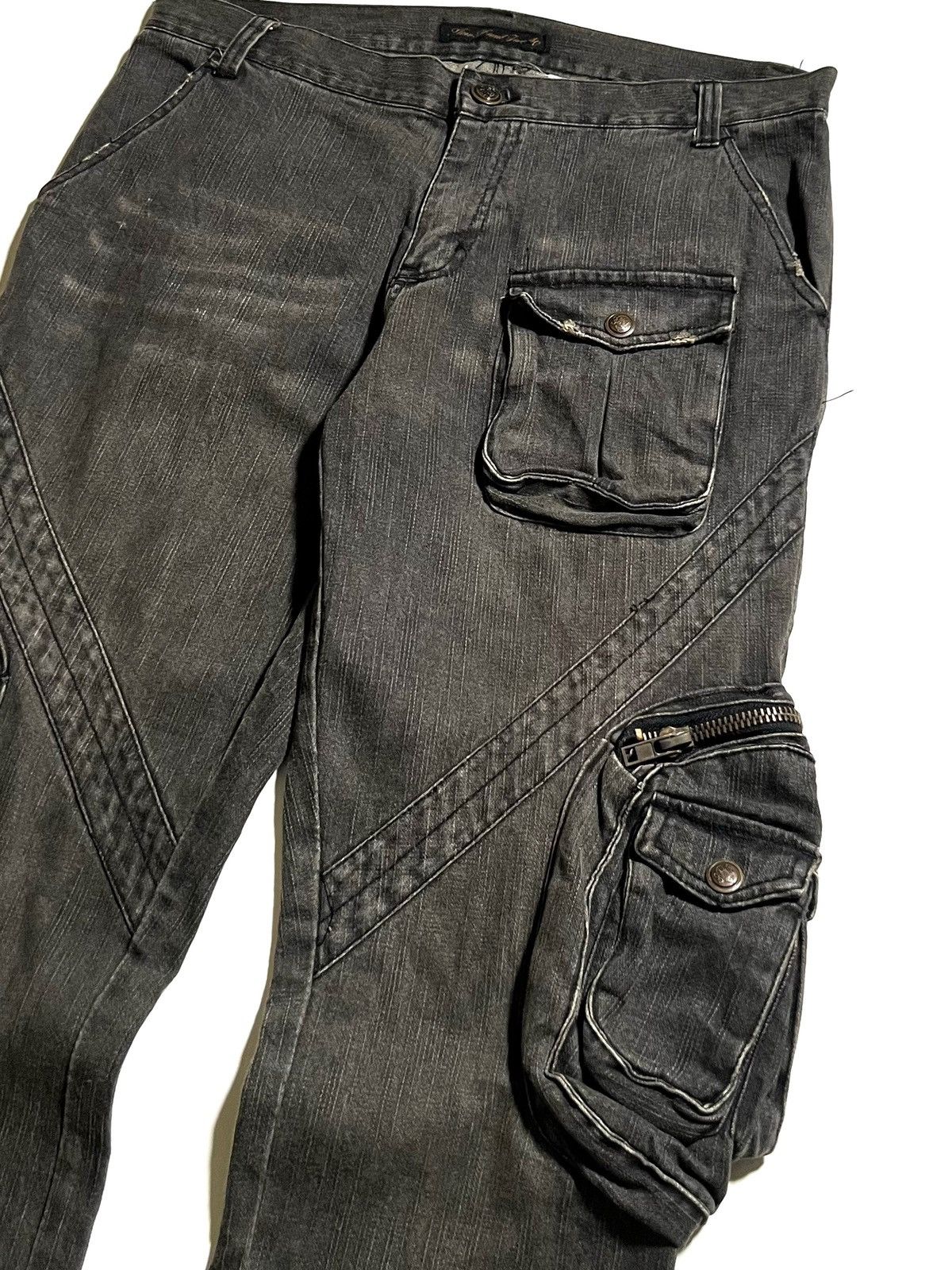 Japanese Brand Y2K Slow Hand Jam Black Cargo Flare Jeans Size US 34 / EU 50 - 6 Thumbnail