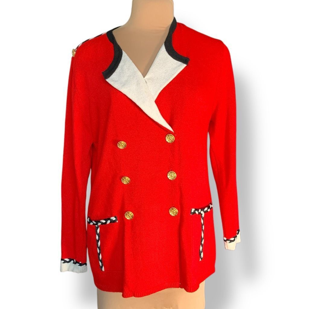 Vintage Vintage Laura by Alyzia Red Double-Breasted Cardigan Gold Bu Size L / US 10 / IT 46 - 1 Thumbnail