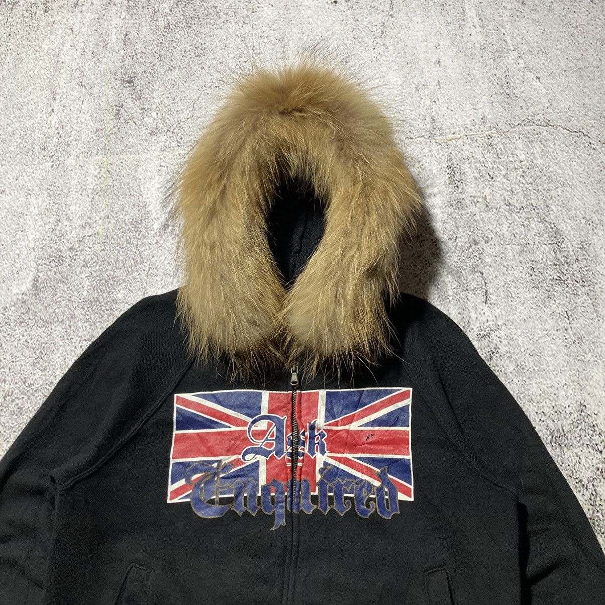 Japanese Brand 2000s Ask England Big Logo Fur Ziphoodie Black Punk Style Size US M / EU 48-50 / 2 - 2 Thumbnail