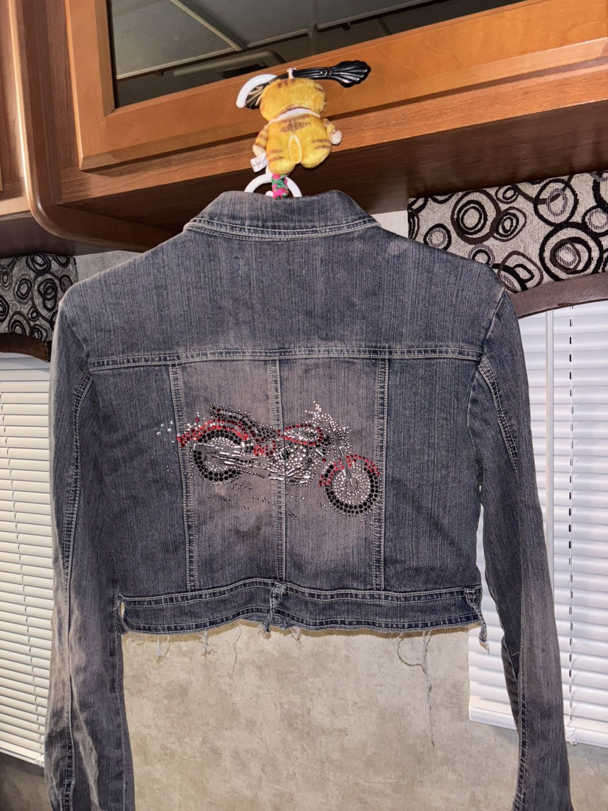 Apollo Vintage Rhinestone Motorcycle Cropped Denim Jacket Grunge Size L / US 10 / IT 46 - 8 Thumbnail
