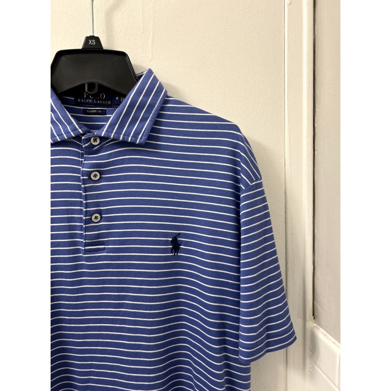 Ralph Lauren VINTAGE Polo Ralph Lauren Shirt Mens M Striped Blue White Short Sleeve Polo Classic Fit Size US M / EU 48-50 / 2 - 4 Thumbnail