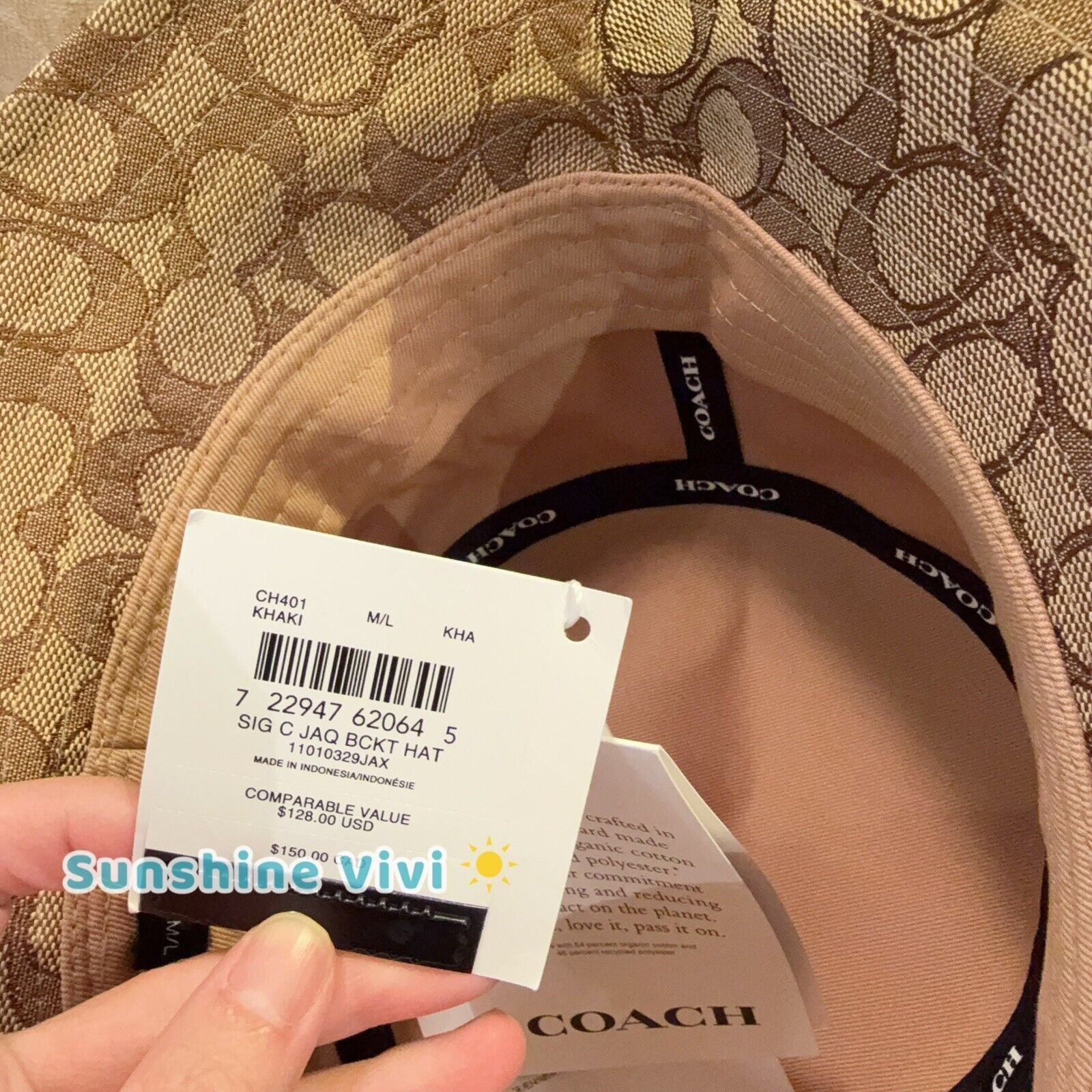 Coach NWT Coach Signature Jacquard Bucket Hat CH401 KHAKI M/L Size ONE SIZE - 6 Thumbnail