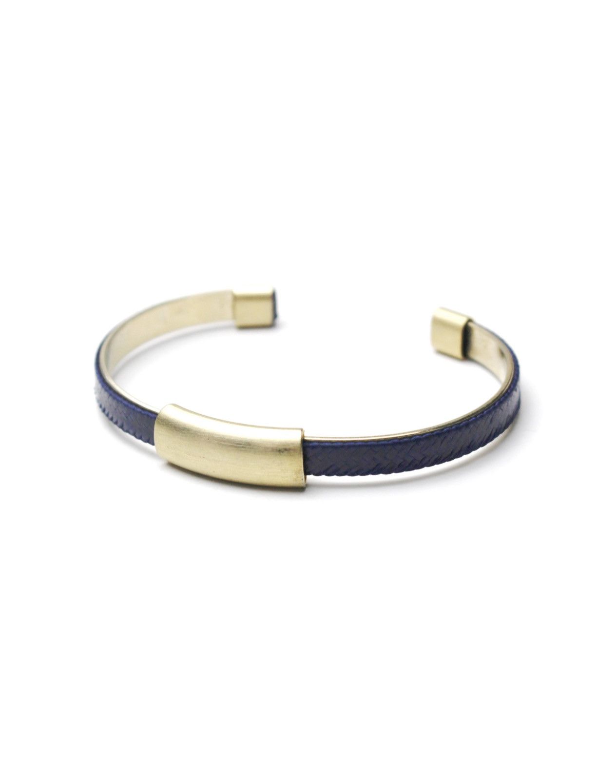 Japanese Brand × Vintage 2000S JAPANESE MADE MINIMAL BRASS NAVY LEATHER CUFF BRACELET Size ONE SIZE - 1 Thumbnail