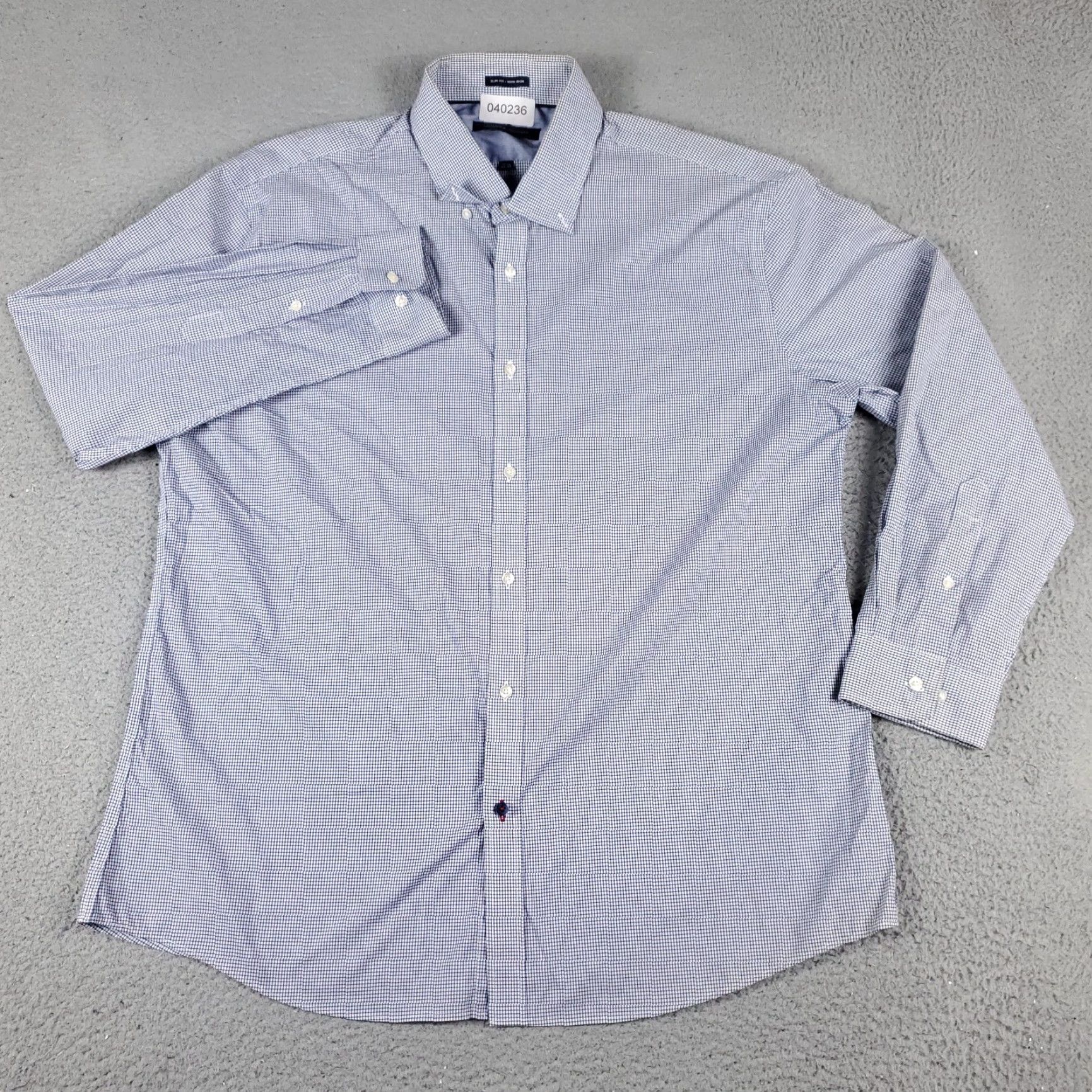 Tommy Hilfiger Tommy Hilfiger Shirt Mens 17.5 Blue Check Dress Button Up Long Sleeve - Classic American Preppy Business Casual Dress Shirt Mens 17.5 Navy Blue Size 46R - 2 Thumbnail