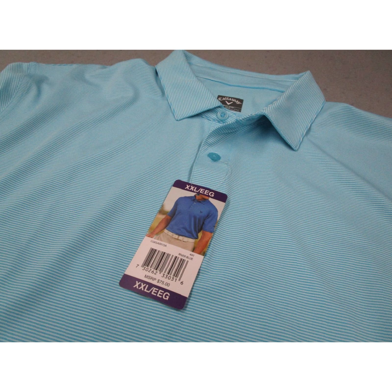 Callaway Callaway Shirt Mens 2XL XXL Blue Striped Opti Dri Polo Wicking Performance Golf Polo Shirt Size US XXL / EU 58 / 5 - 2 Thumbnail