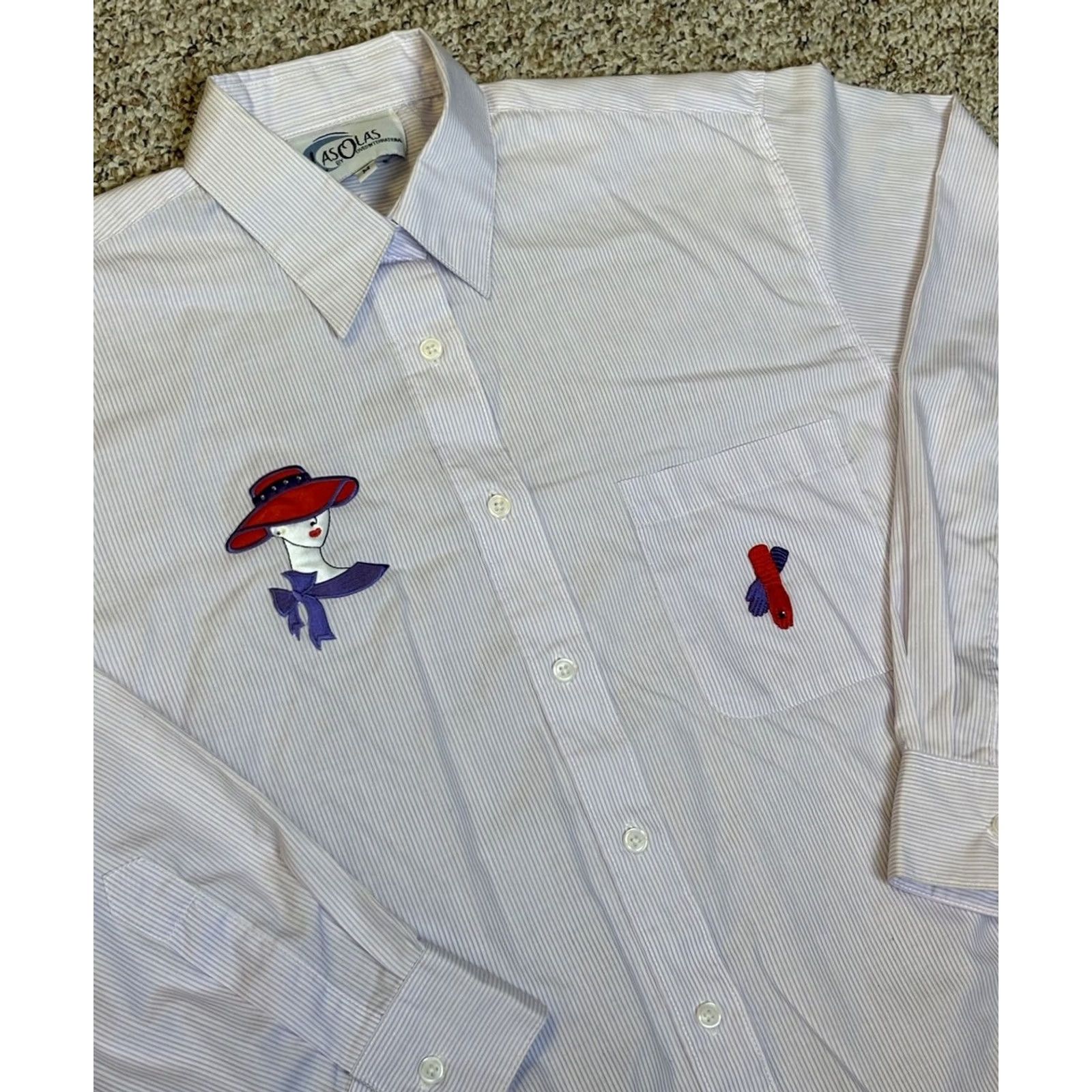 Vintage VINTAGE Las Olas Women's Button-Down Embroidered Long Sleeve Shirt M Blue/Purple Size M / US 6-8 / IT 42-44 - 2 Thumbnail