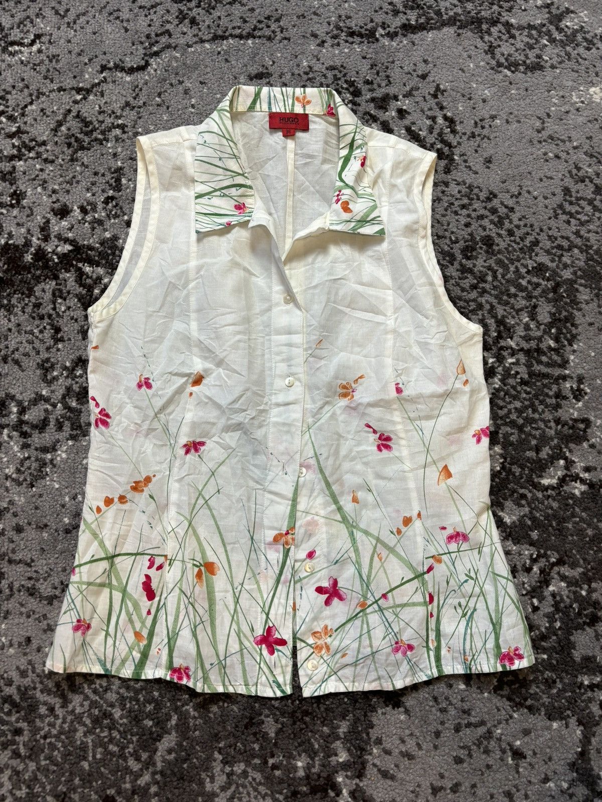Vintage 90s Hugo Boss painted flowers white blouse