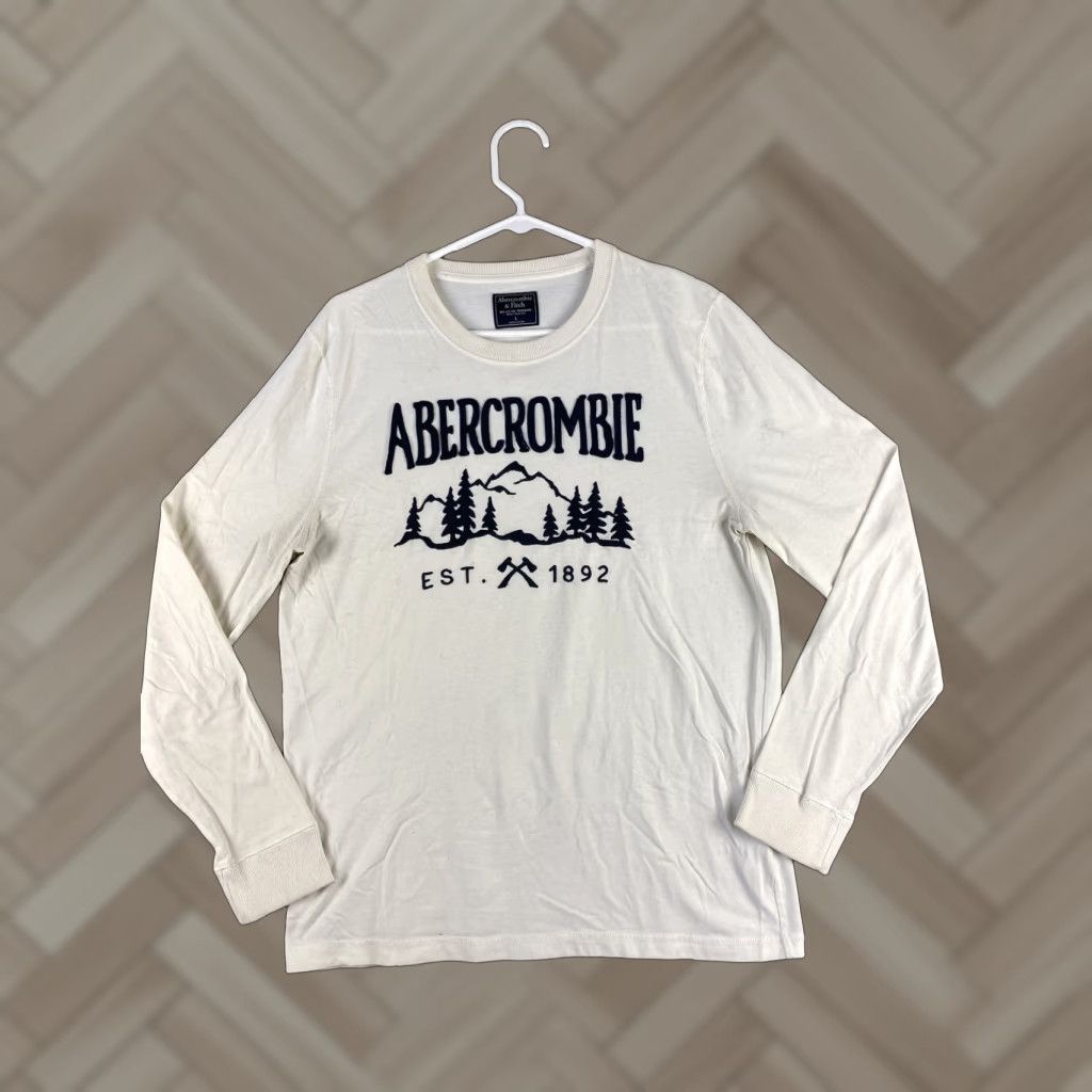 Abercrombie & Fitch Abercrombie & Fitch Men's Long Sleeve Cotton Muscle Shirt Crew Neck L White Casual Fall Winter Size US L / EU 52-54 / 3 - 1 Thumbnail