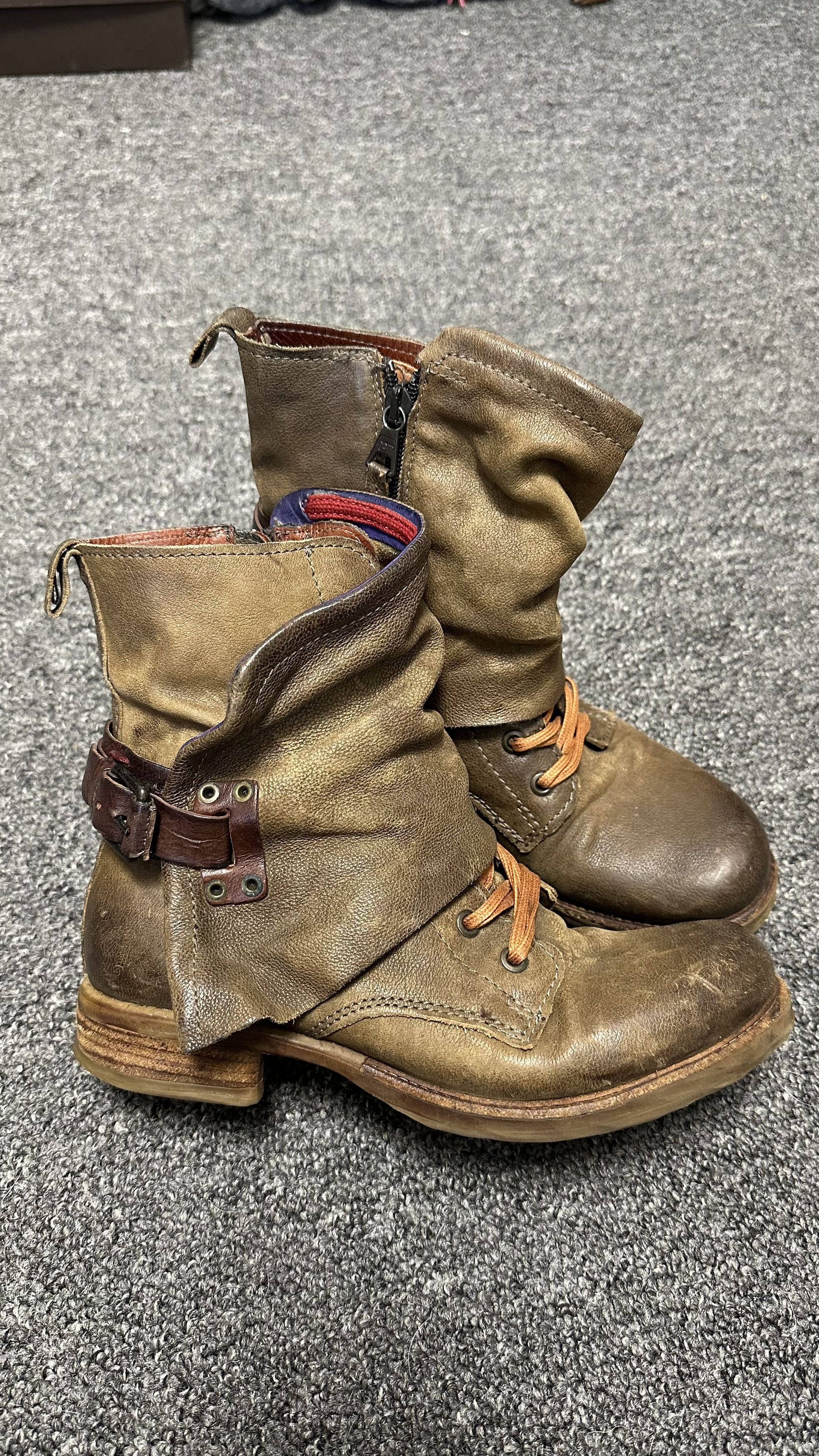 Airstep A.S.98 Buckle Leather Zip Biker Brown Lace