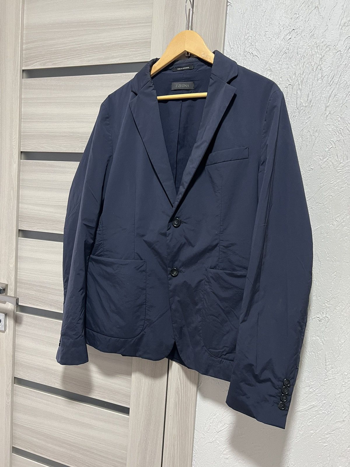Z Zegna Down Blazer Button Jacket Nylon Blue Small Luxury