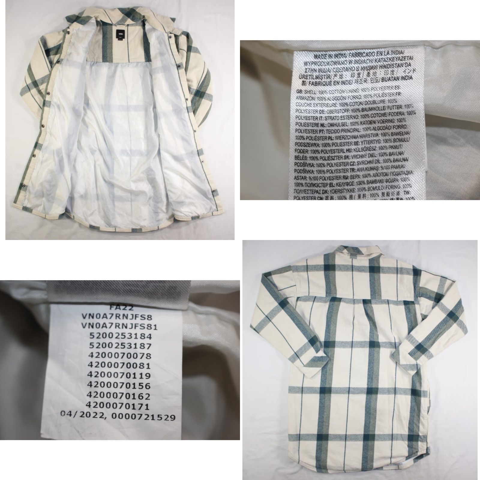 Vans Vans Shirt Men's S Flannel Jacket Shacket Lined Long Pockets Plaid Beige Green Size US S / EU 44-46 / 1 - 8 Thumbnail