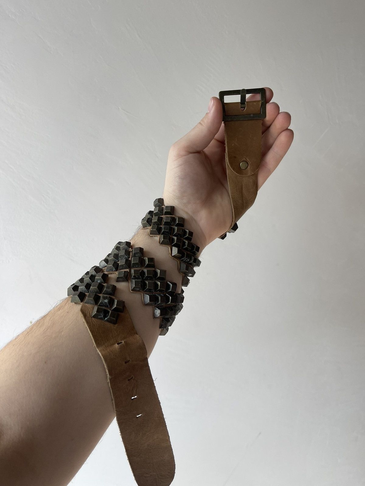 Marithe + Francois Girbaud Marithe Francois Girbaud Pyramid Stud Leather Belt Brown Size ONE SIZE - 1 Thumbnail