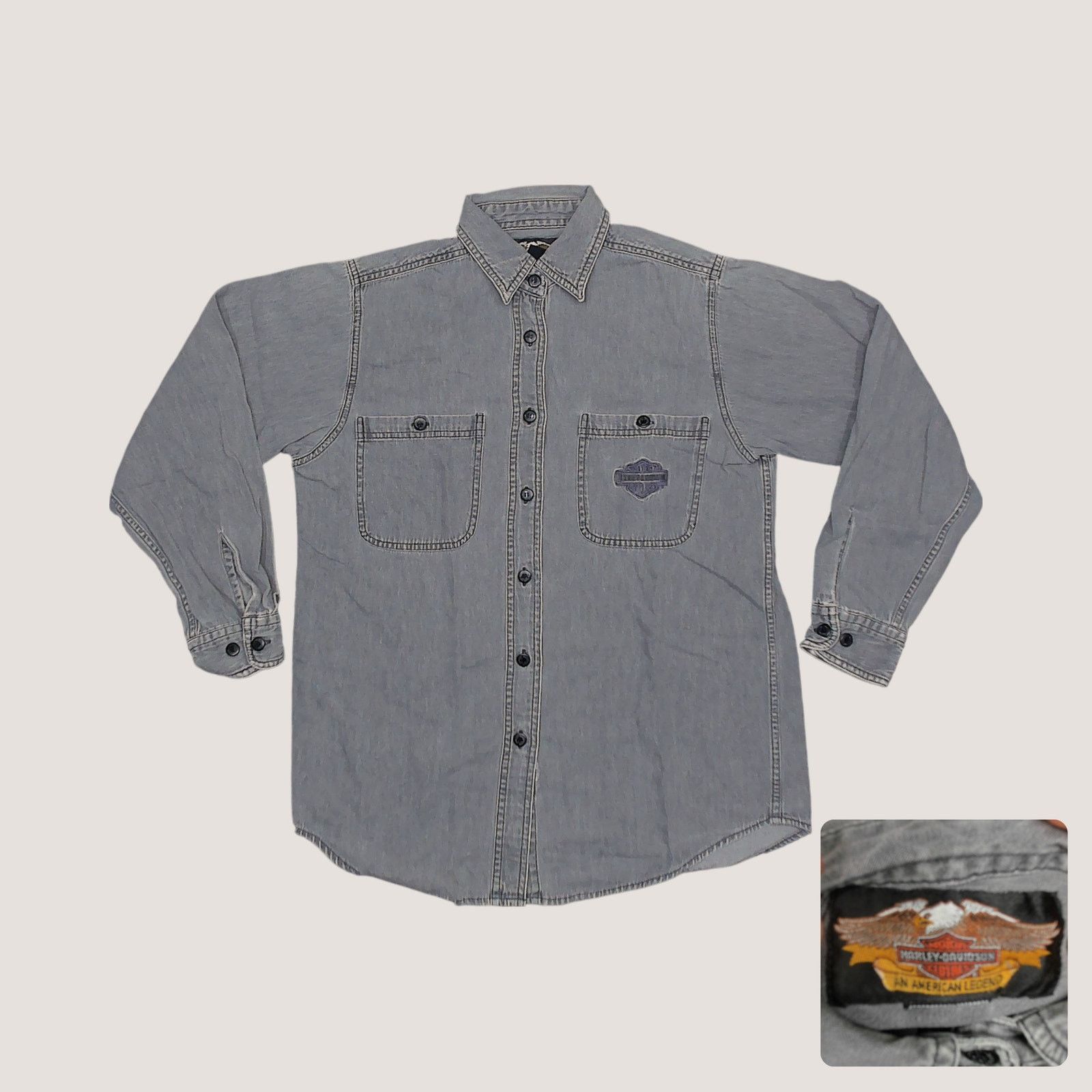 Harley Davidson Harley Davidson VTG Y2K Embroidered Gray Oversized Button Up Size M / US 6-8 / IT 42-44 - 1 Thumbnail