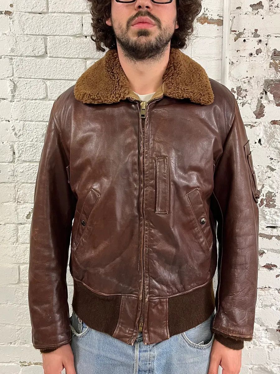 Avirex 1980s Avirex Shearling Brown Leather Bomber Jacket Size US M / EU 48-50 / 2 - 2 Thumbnail