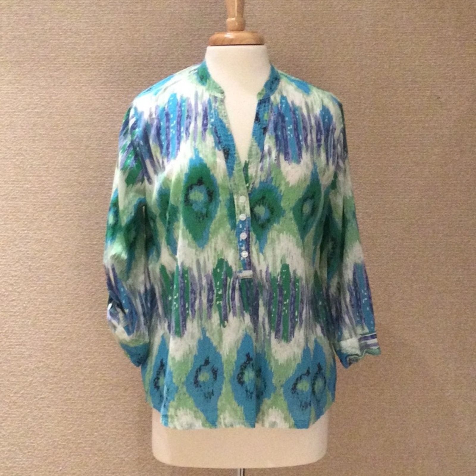 Other *Hannah Multicolored Rolltab Sleeve Button Front Tunic Large Size L / US 10 / IT 46 - 1 Thumbnail