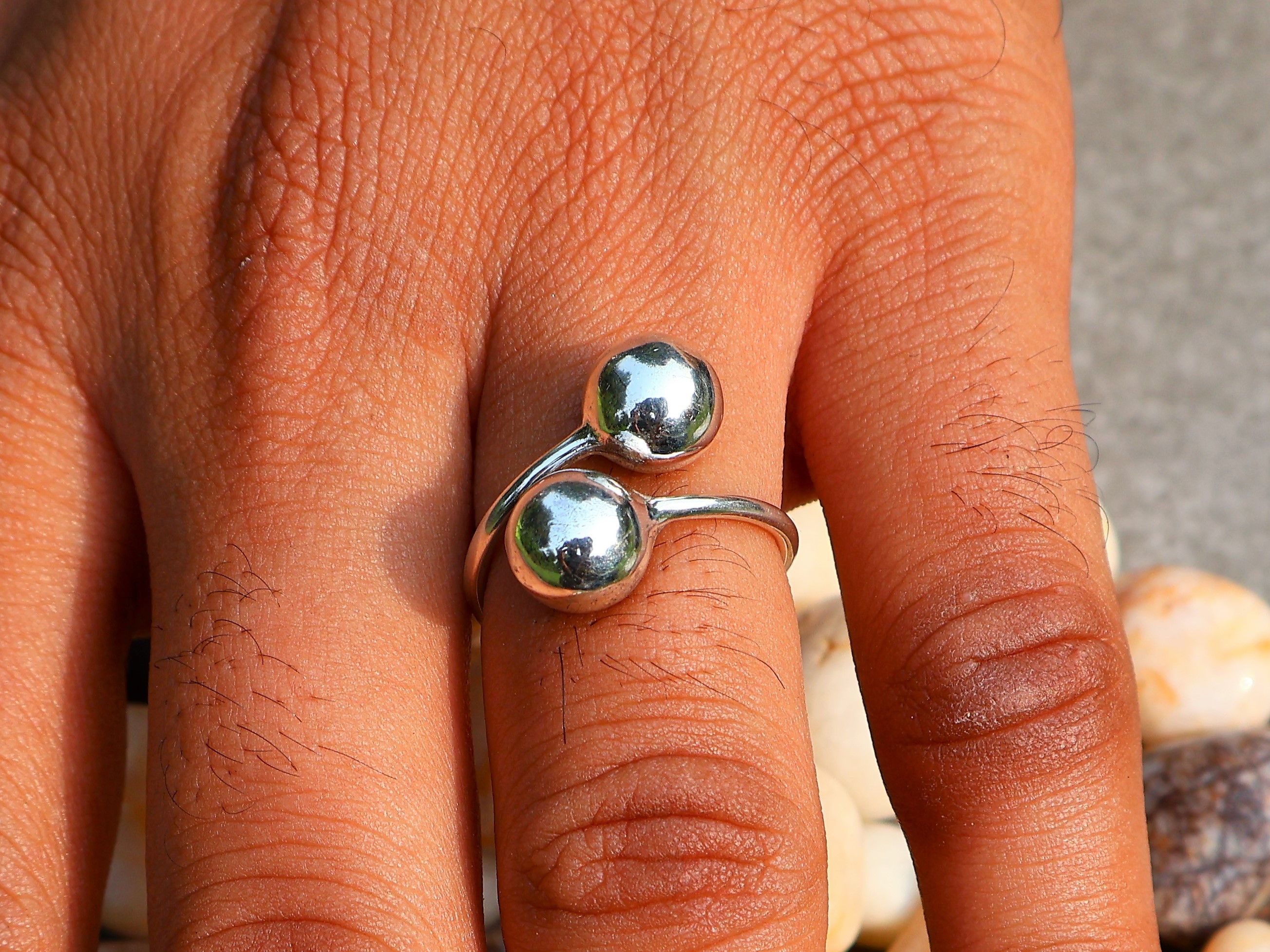Handmade Double Ball Ring, Two Balls Ring, Ball Ring, Adjustable Ring Size ONE SIZE - 8 Thumbnail