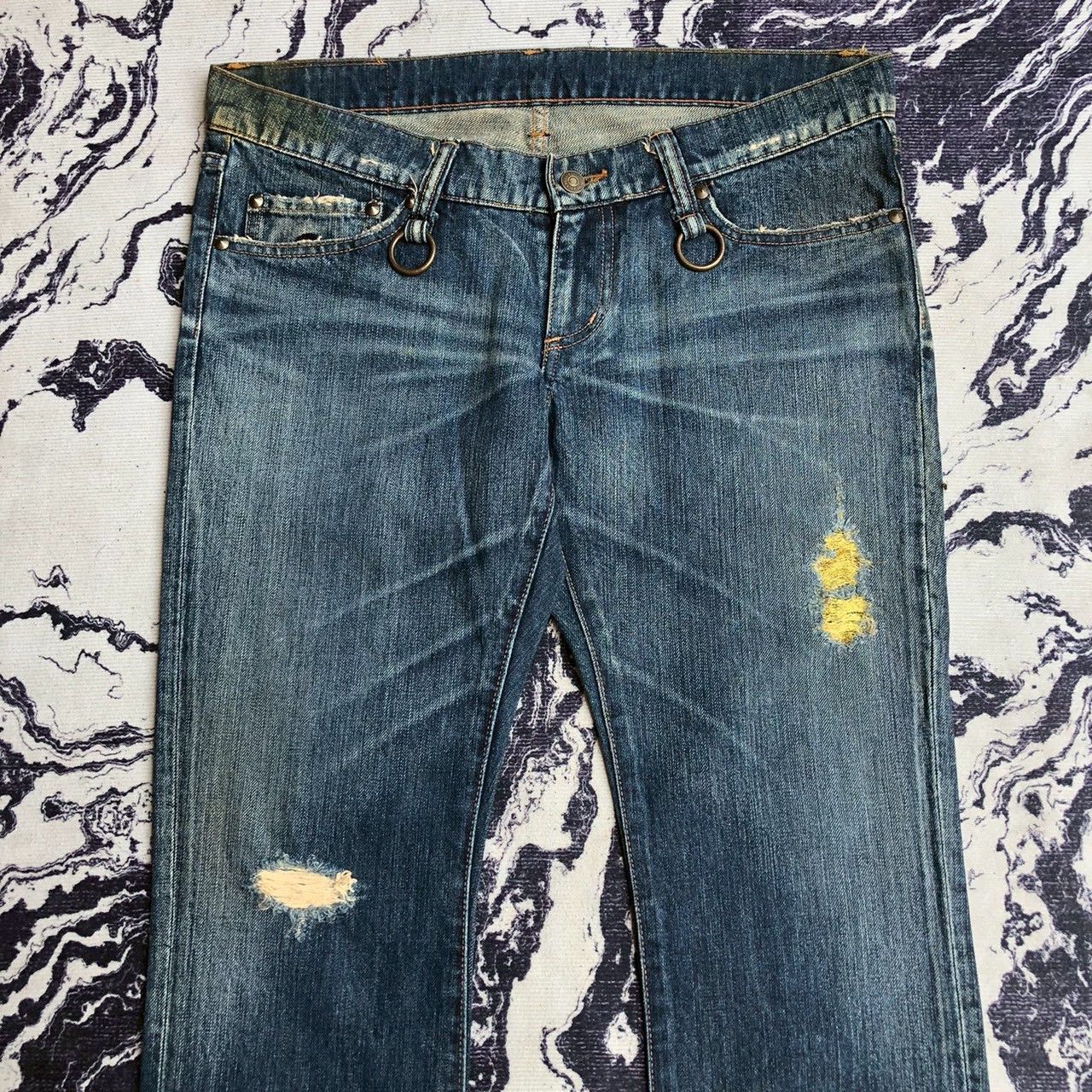 Mastermind Japan Vintage Mastermind JAPAN Distressed Gold Thread Denim Size US 37 - 2 Thumbnail