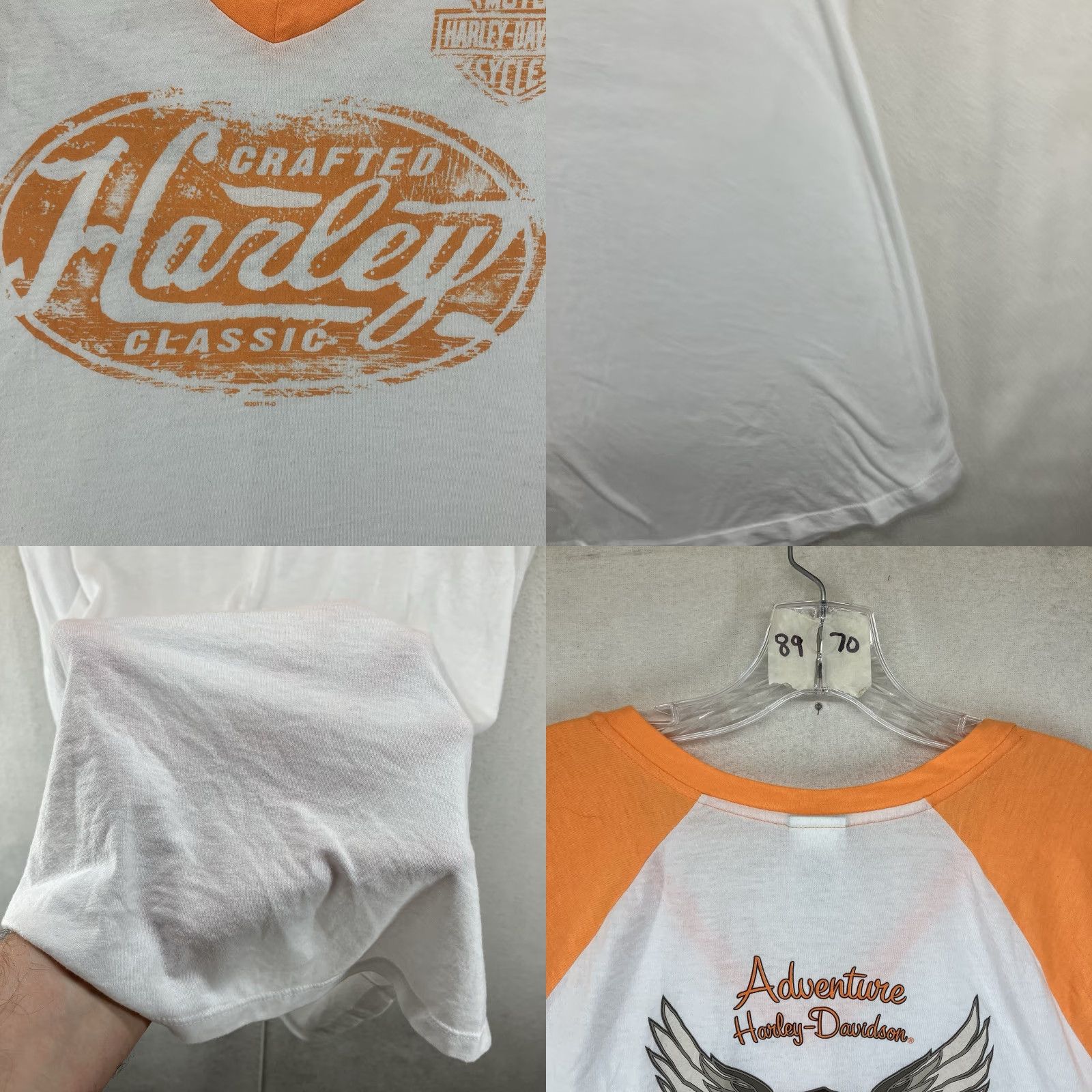 Harley Davidson Harley-Davidson Women's 1X Colorblock T-Shirt Creamsicle Retro Raglan Sleeve V-Neck Biker Motorcycle Size XL / US 12-14 / IT 48-50 - 8 Thumbnail
