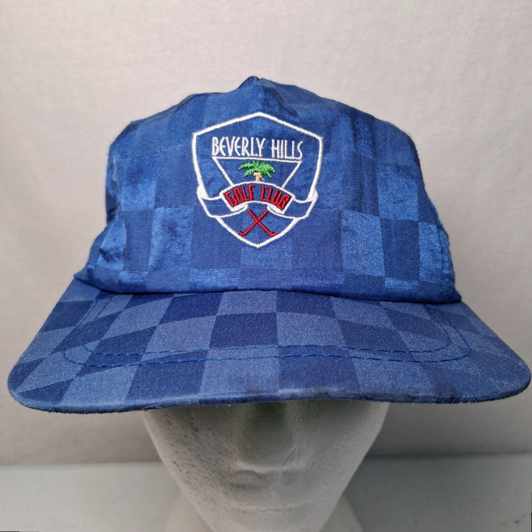 Vintage VINTAGE Beverly Hills Golf Club Cap Hat One Size Blue Checkered Nylon/Poly/Cotton Stain-Treated Adjustable Distressed Embroidered LaMode Men Hat Size ONE SIZE - 5 Thumbnail