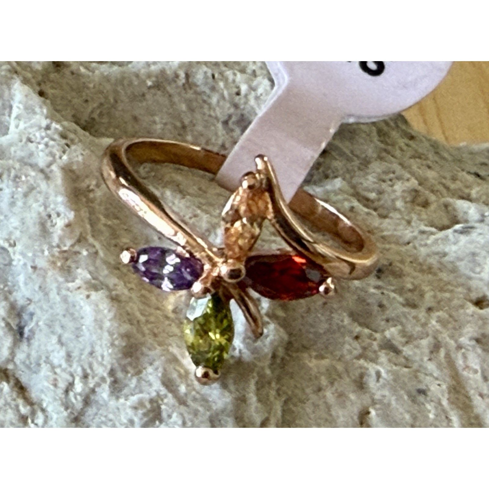 Other Crystals By Swarovski 14k Gold Overlay 4 Multicolor Ring Size ONE SIZE - 2 Thumbnail