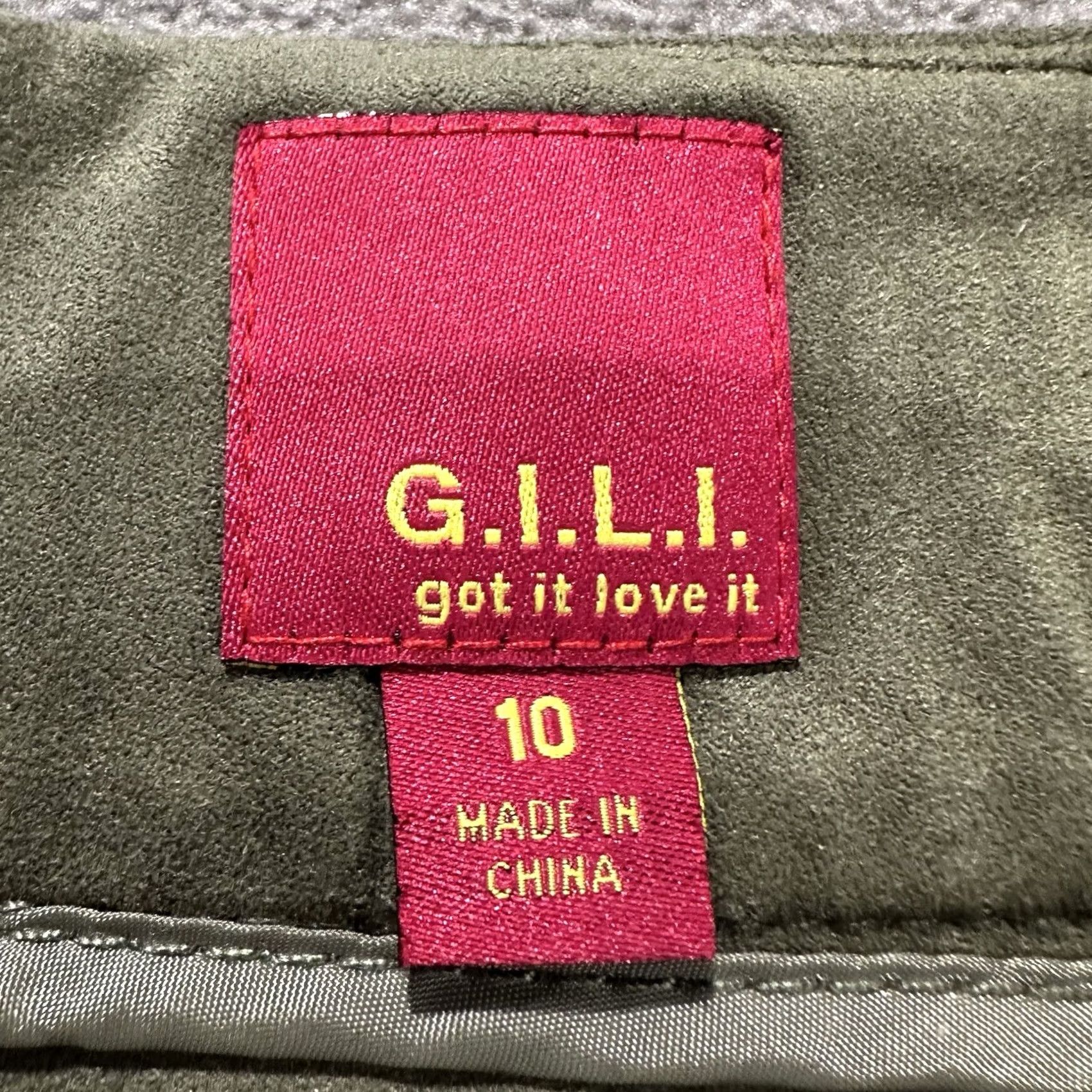 Olive G.I.L.I Got It Love It Skirt Womens 10 Olive Green Faux Suede Flared A-Line READ Size 32" / US 10 / IT 46 - 3 Thumbnail