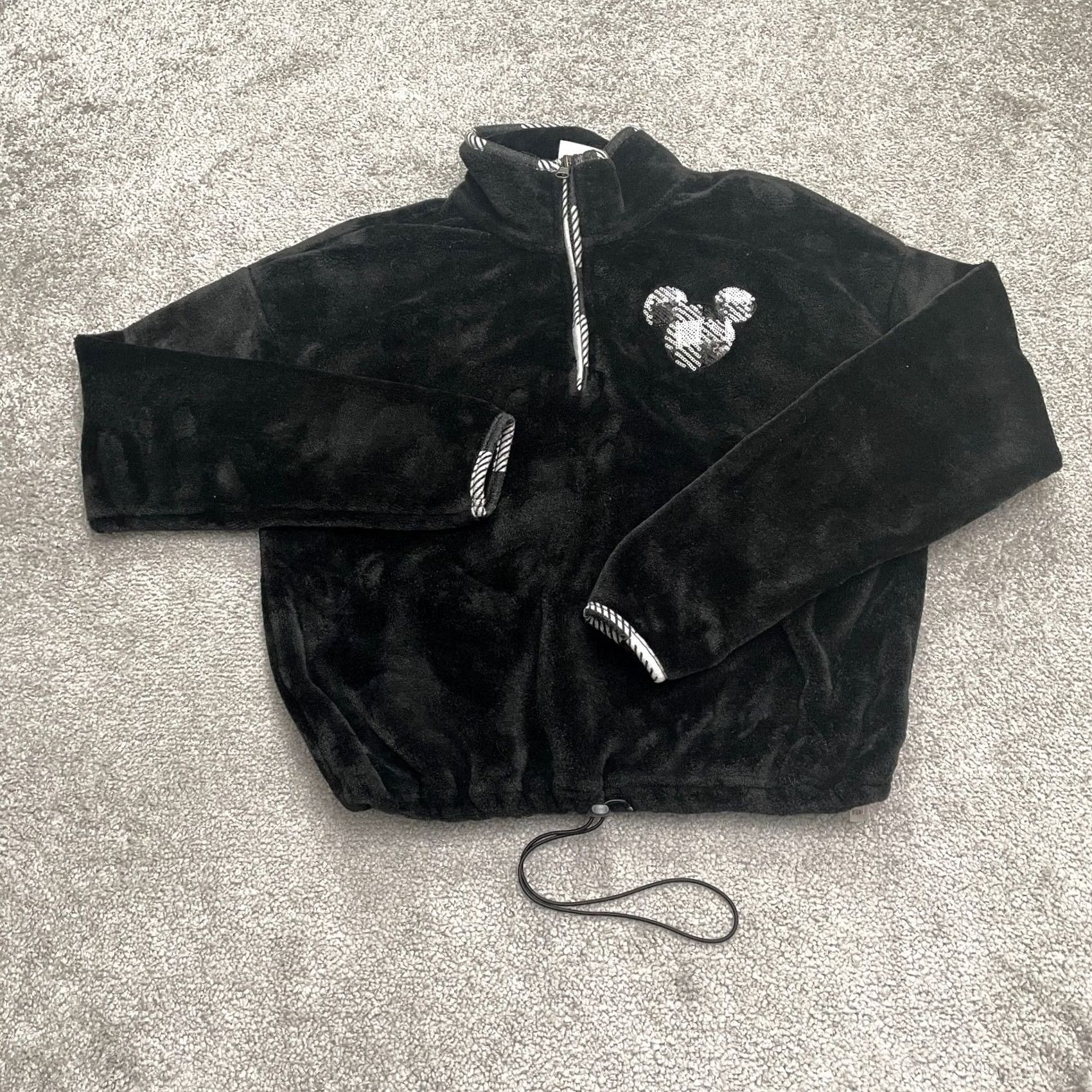 Disney Disney Mickey Mouse Cropped Jacket Womens 2XL Black 1/4 Zip Sequin Plush Fleece Disney Shirt? Size XXL / US 16-18 / IT 52-54 - 2 Thumbnail
