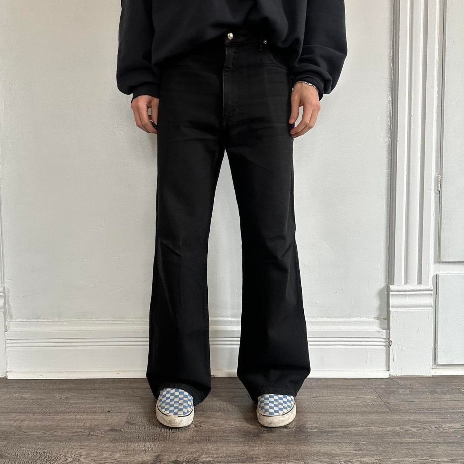Eckhaus Latta Black Designer Eckhaus Latta Denim Wide Leg Flare Jeans Pant Size US 29 - 1 Thumbnail