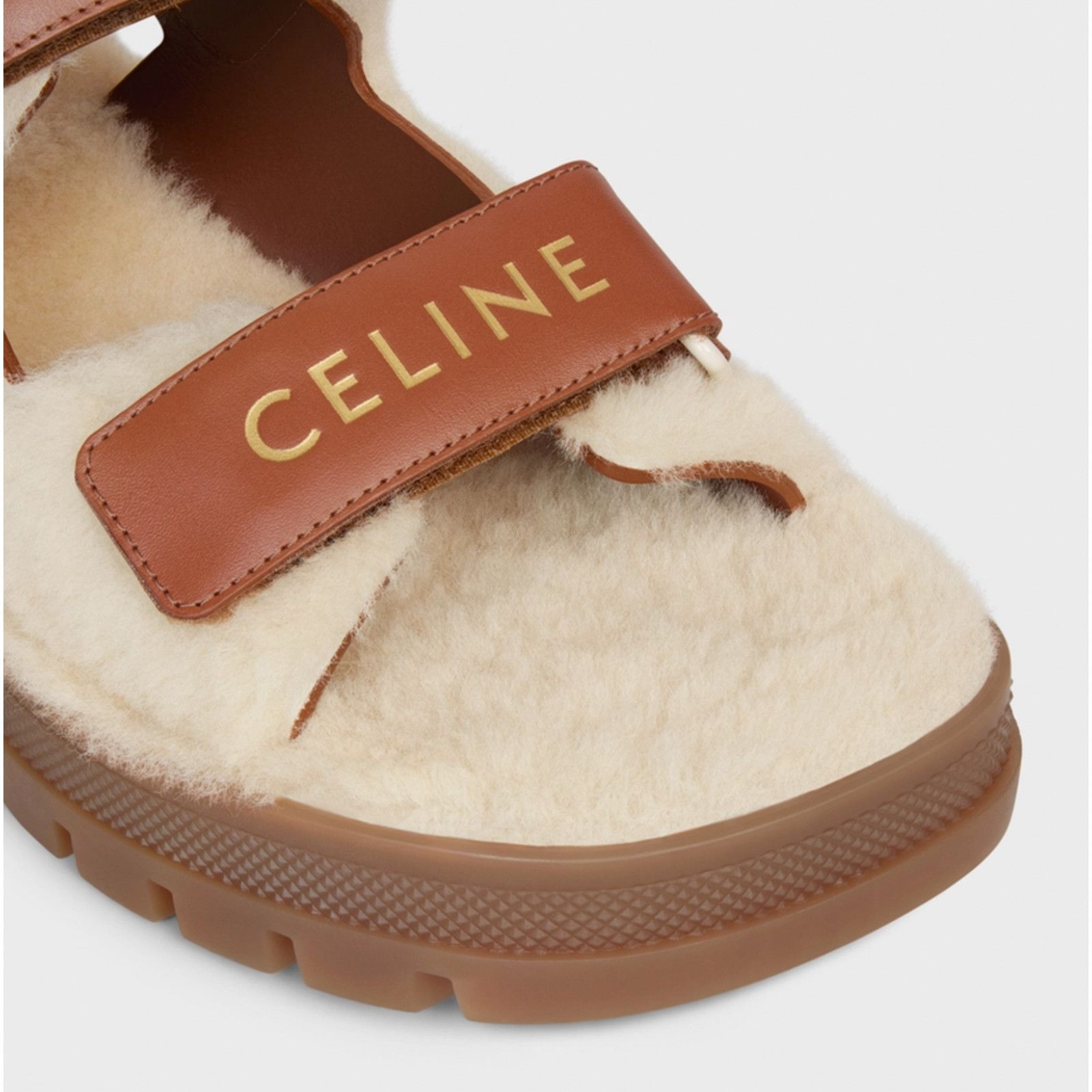 Celine Celine Leo Scratch Sandal Shearling Fur Tan Leather Logo Size US 7 / IT 37 - 5 Thumbnail
