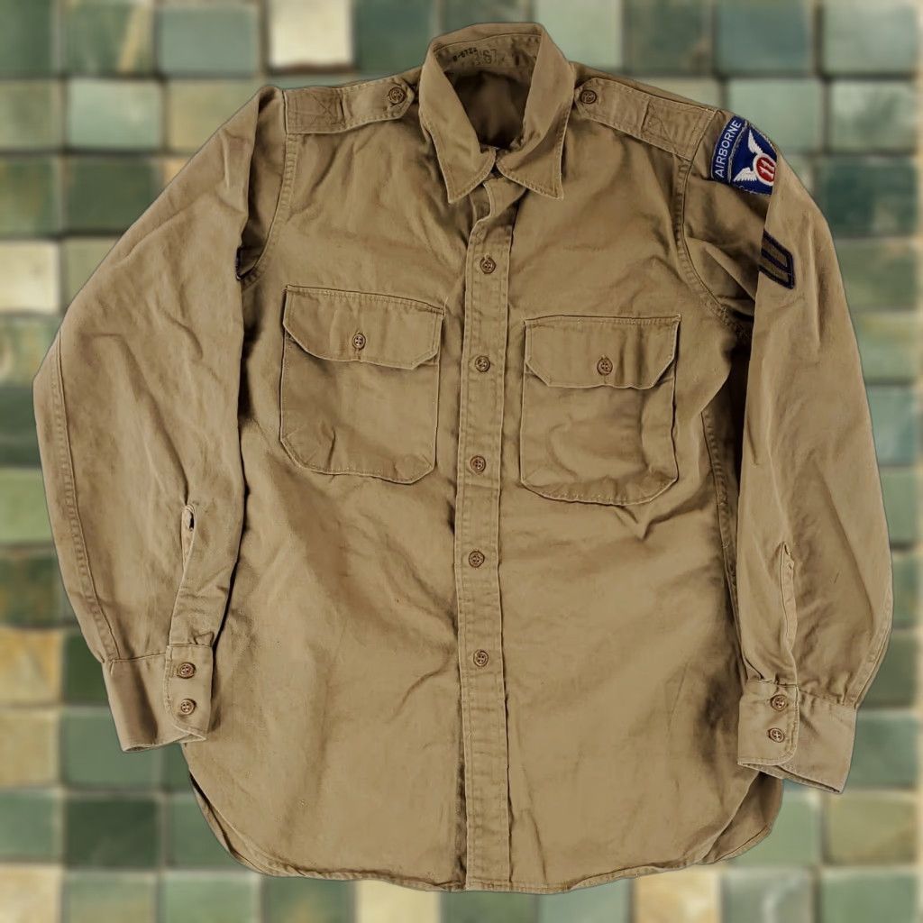 Vintage VINTAGE US Army Shirt Khaki 50s Button Up Airborne 11 Patches Mens L Beige Long Sleeve Size US L / EU 52-54 / 3 - 1 Thumbnail