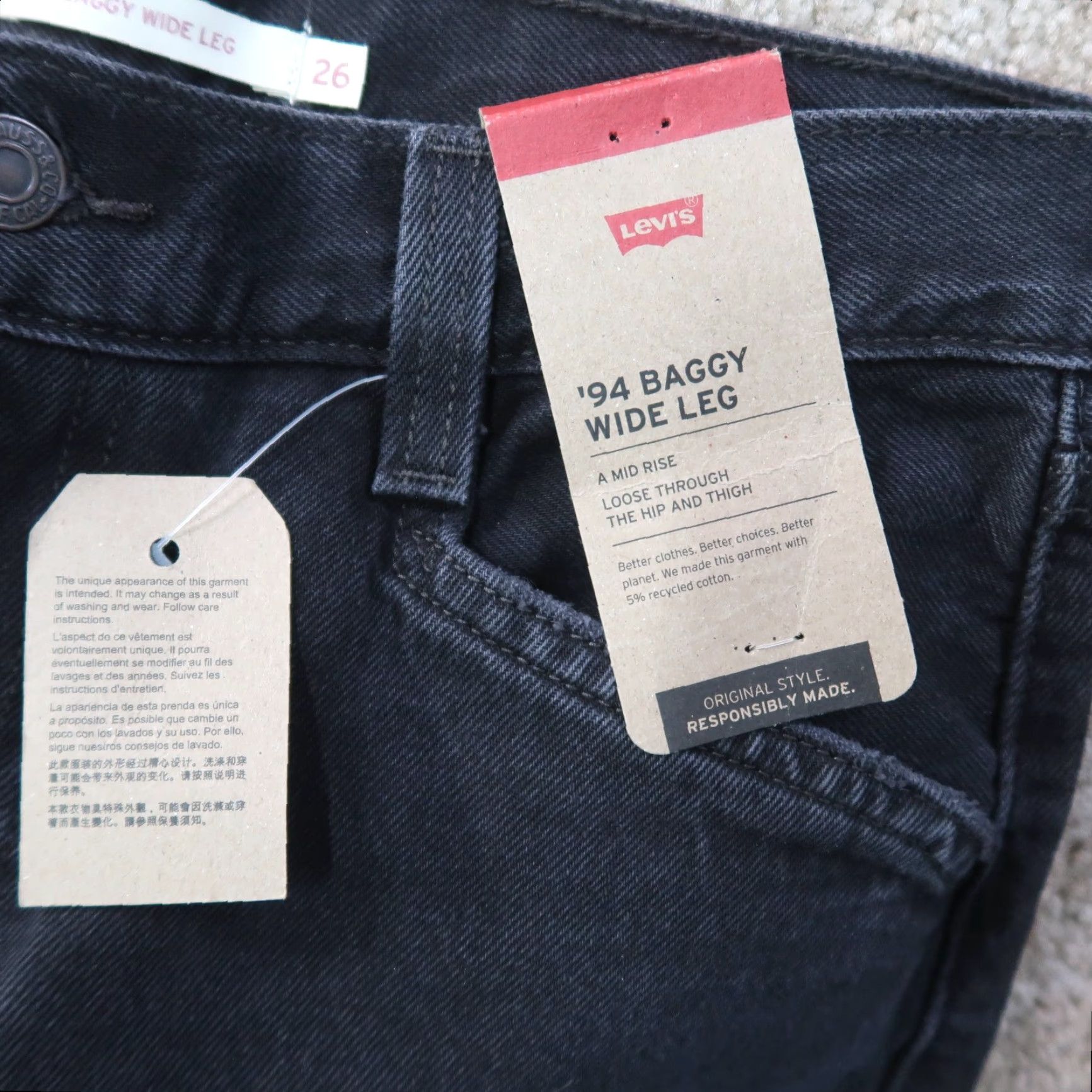 Levi's VINTAGE Levi's 94 baggy Jeans Women's 26x31 Black Denim High rise Straight 5-Pocket 90s Womens Size 26" / US 2 / IT 38 - 3 Thumbnail