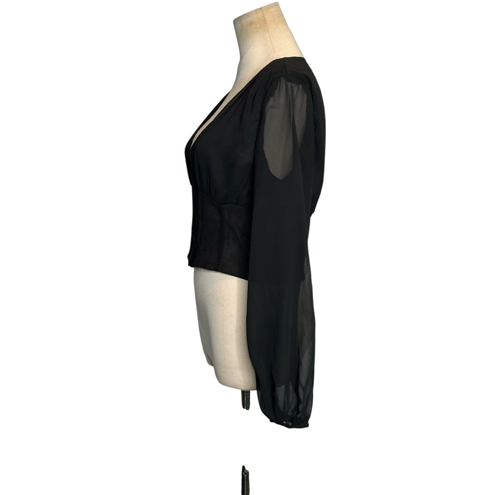 Shein Shein black semi sheer long sleeves blouse size Small Size S / US 4 / IT 40 - 6 Thumbnail