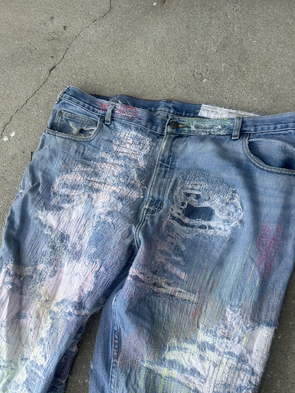 Other 1/1 Your World distressed repaired denim light blue jeans Size US 42 / EU 58 - 3 Thumbnail