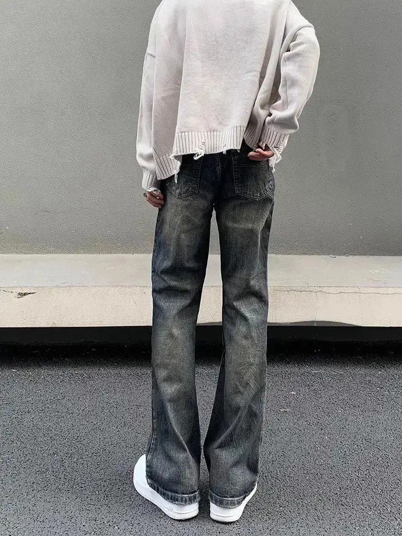Japanese Brand Retro micro flared straight leg splashed ink jeans Size US 30 / EU 46 - 4 Thumbnail