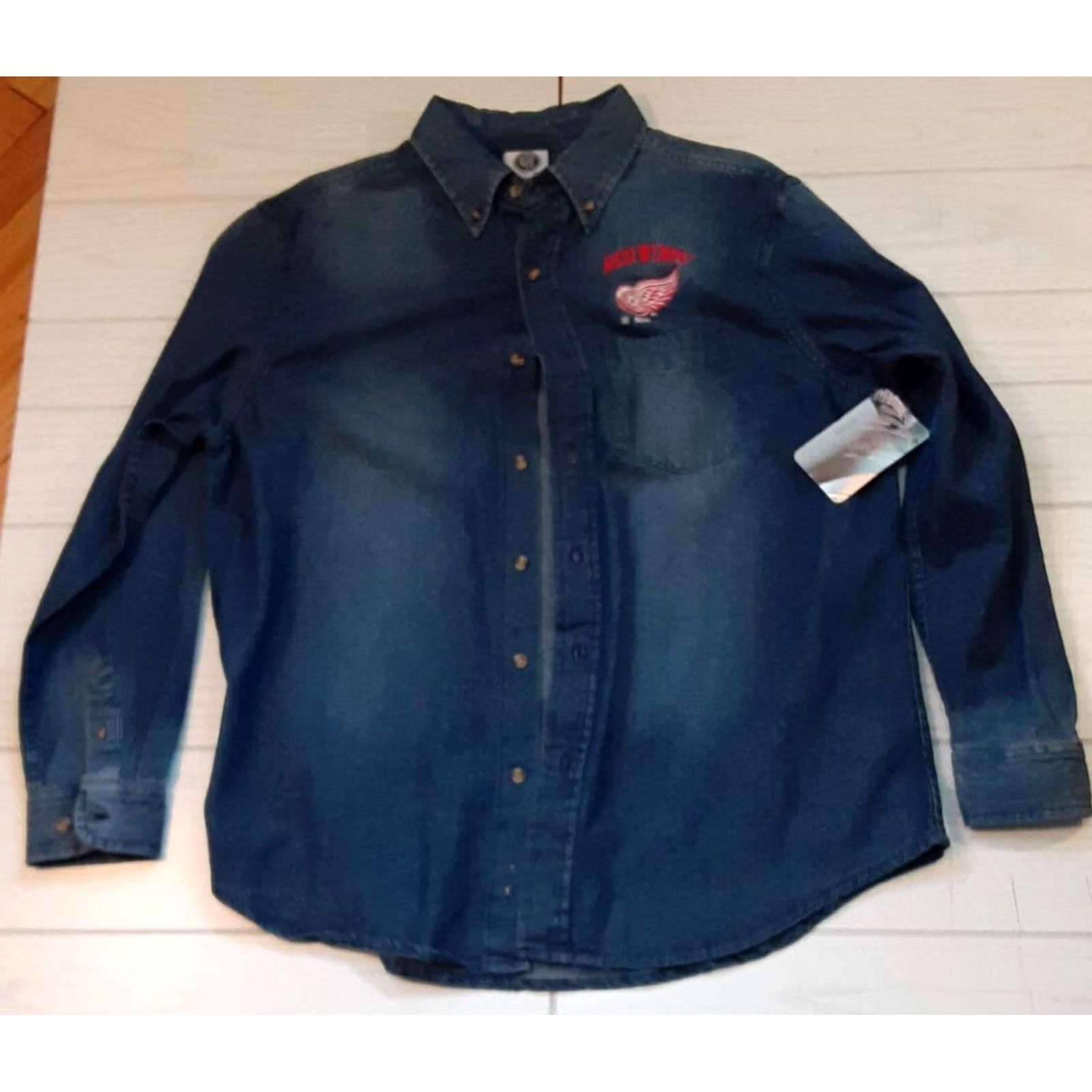 NHL VINTAGE Detroit Red Wings Hockey Full Button-Up Shirt Blue NHL EUC NWT Men Large Blue 2XL Long Sleeve Button-Up Mens Size US XXL / EU 58 / 5 - 2 Thumbnail