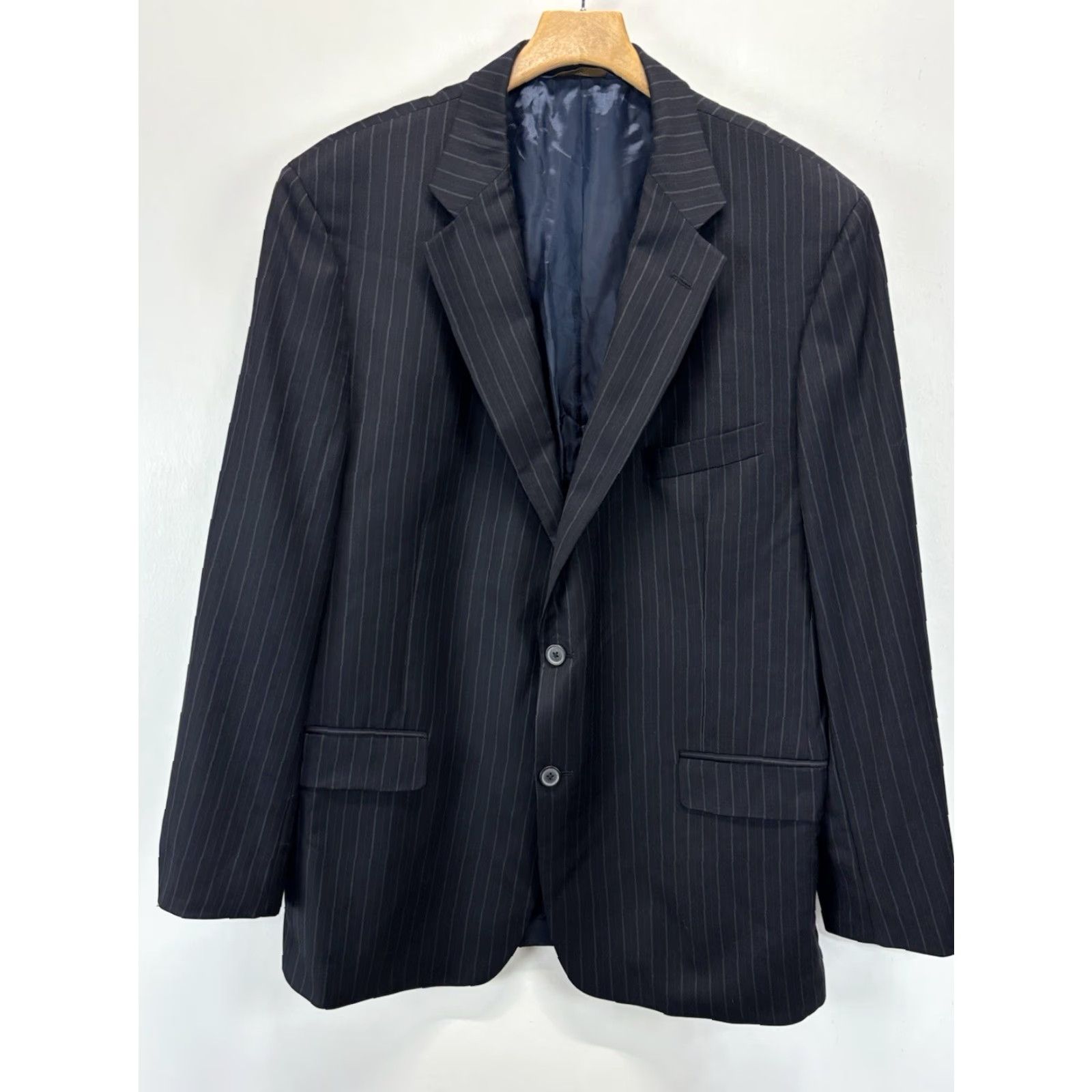Brooks Brothers BROOKS BROTHERS 346 2 PIECE SUIT JACKET PANTS MEN Navy Pinstripe Wool 46L 38x30.5 Regular Two-Button Suit Set Mens Size 46R - 2 Thumbnail