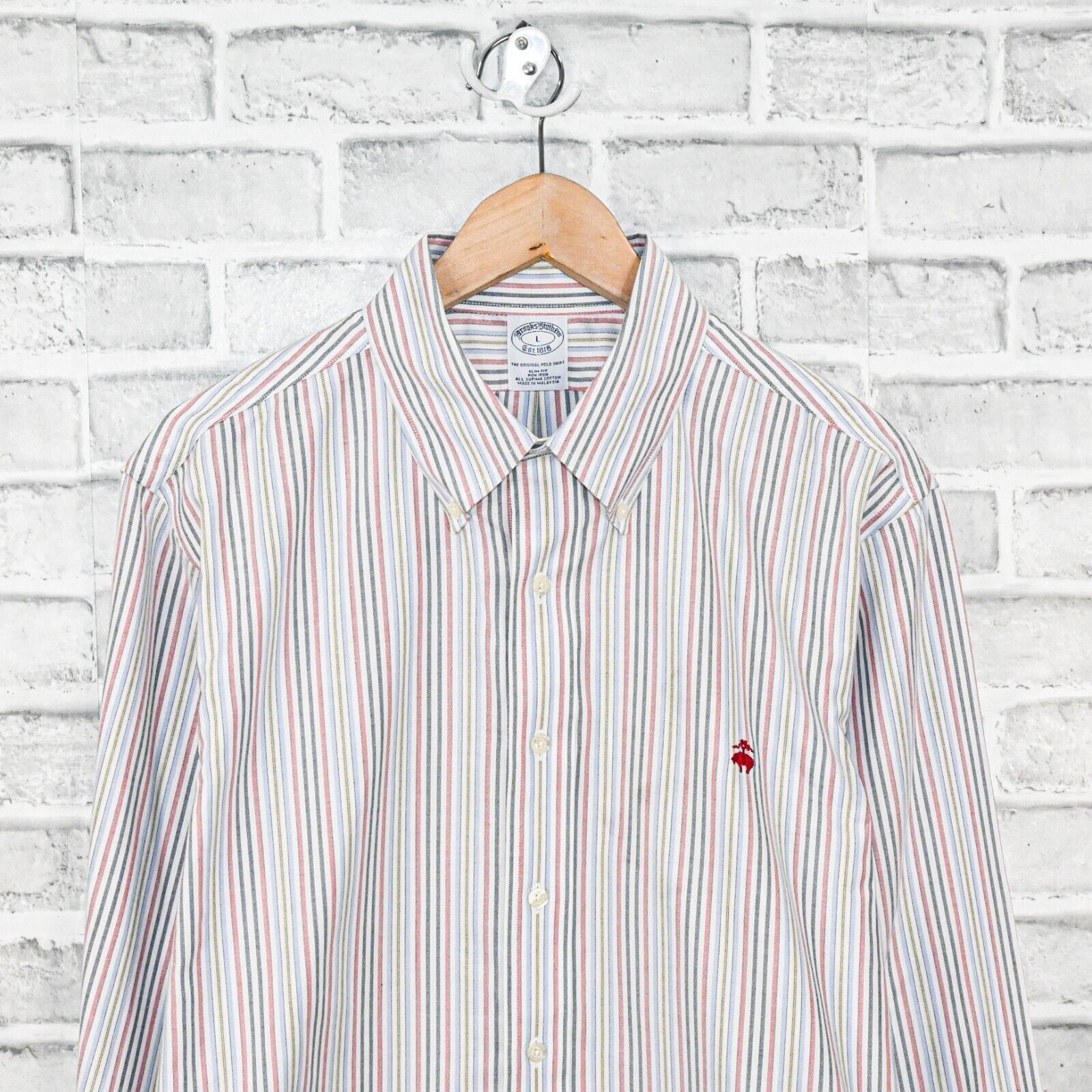 Brooks Brothers Brooks Brothers Slim Fit Button Down Shirt Red Logo striped Size US L / EU 52-54 / 3 - 5 Thumbnail