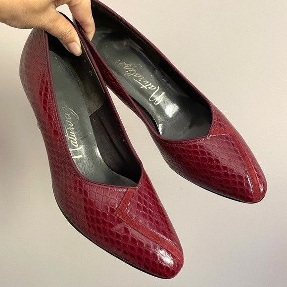 Vintage Vintage 80s Wine Red Almond Toe Leather Heels - 7.5 - 8 Size US 7.5 / IT 37.5 - 2 Thumbnail
