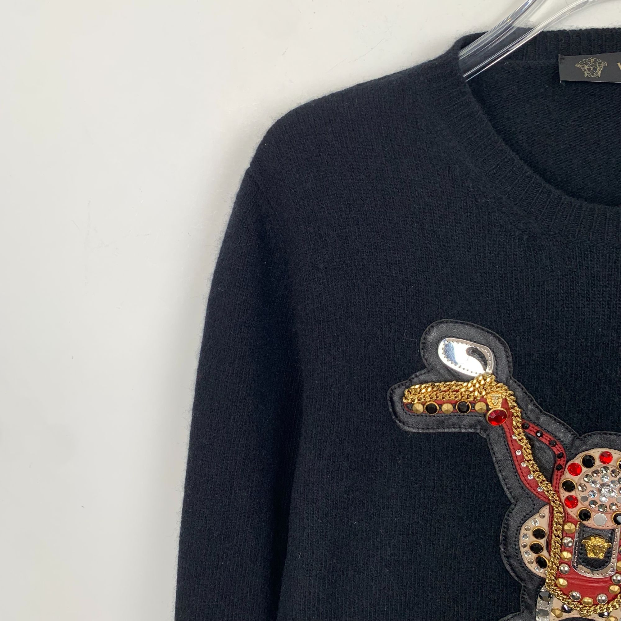Versace Versace Black Wool Long-Sleeve Sweater With Motorcycle Embel Size US S / EU 44-46 / 1 - 7 Thumbnail